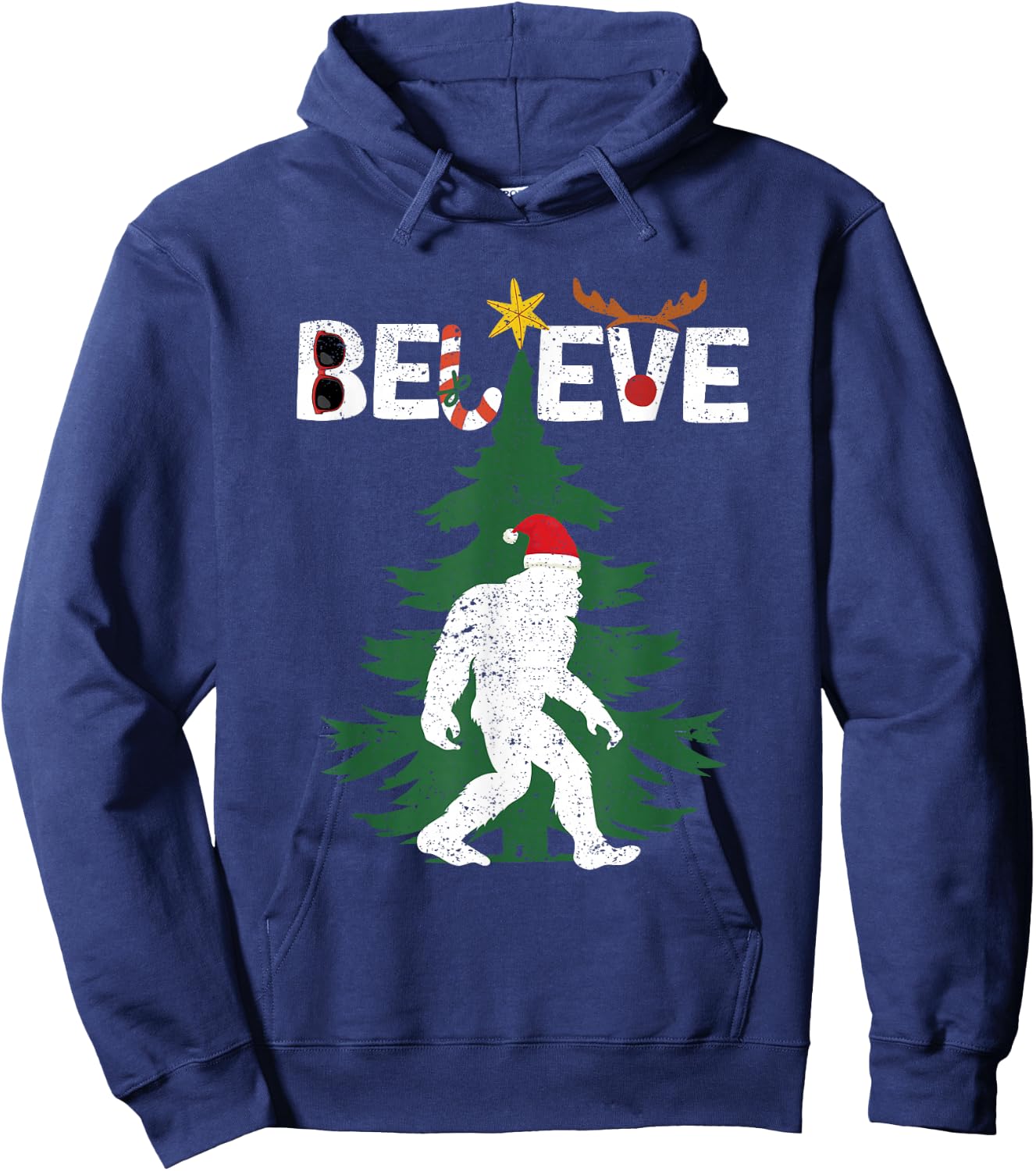 Believe Bigfoot Sasquatch Yeti Santa Hat Christmas Pajamas Hoodie - Hoodie | Navy