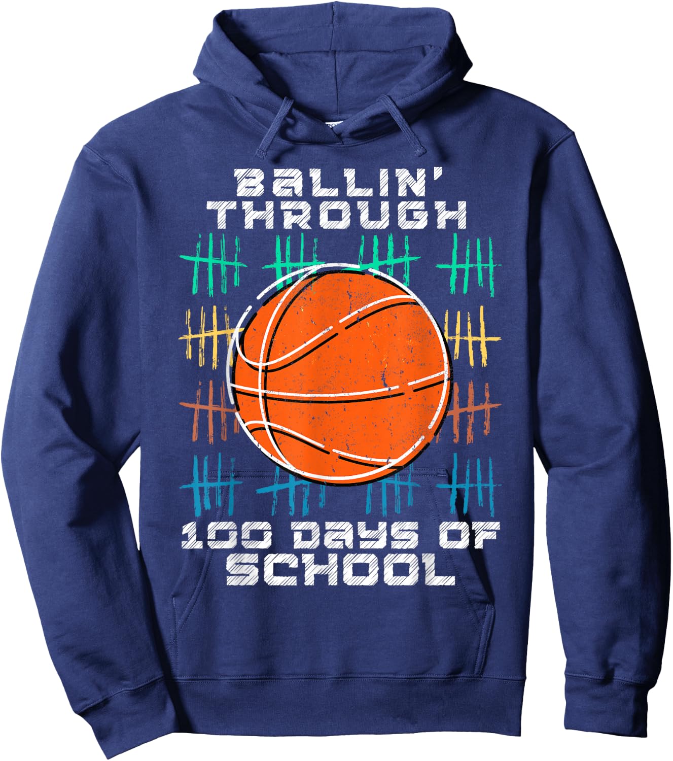 Ballin Through 100 Days Of School 100th Smarter Basketball Hoodie - Hoodie | Navy