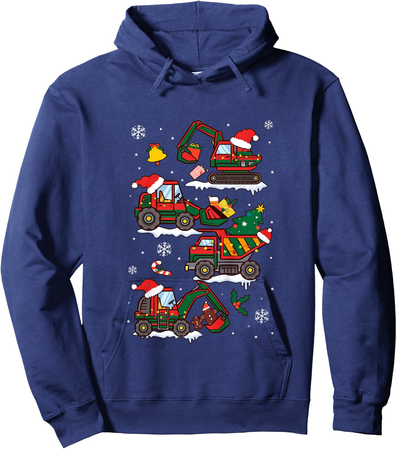 Kids Construction Excavator Christmas Tree for Boys Girls Toddler Hoodie - Hoodie | Navy