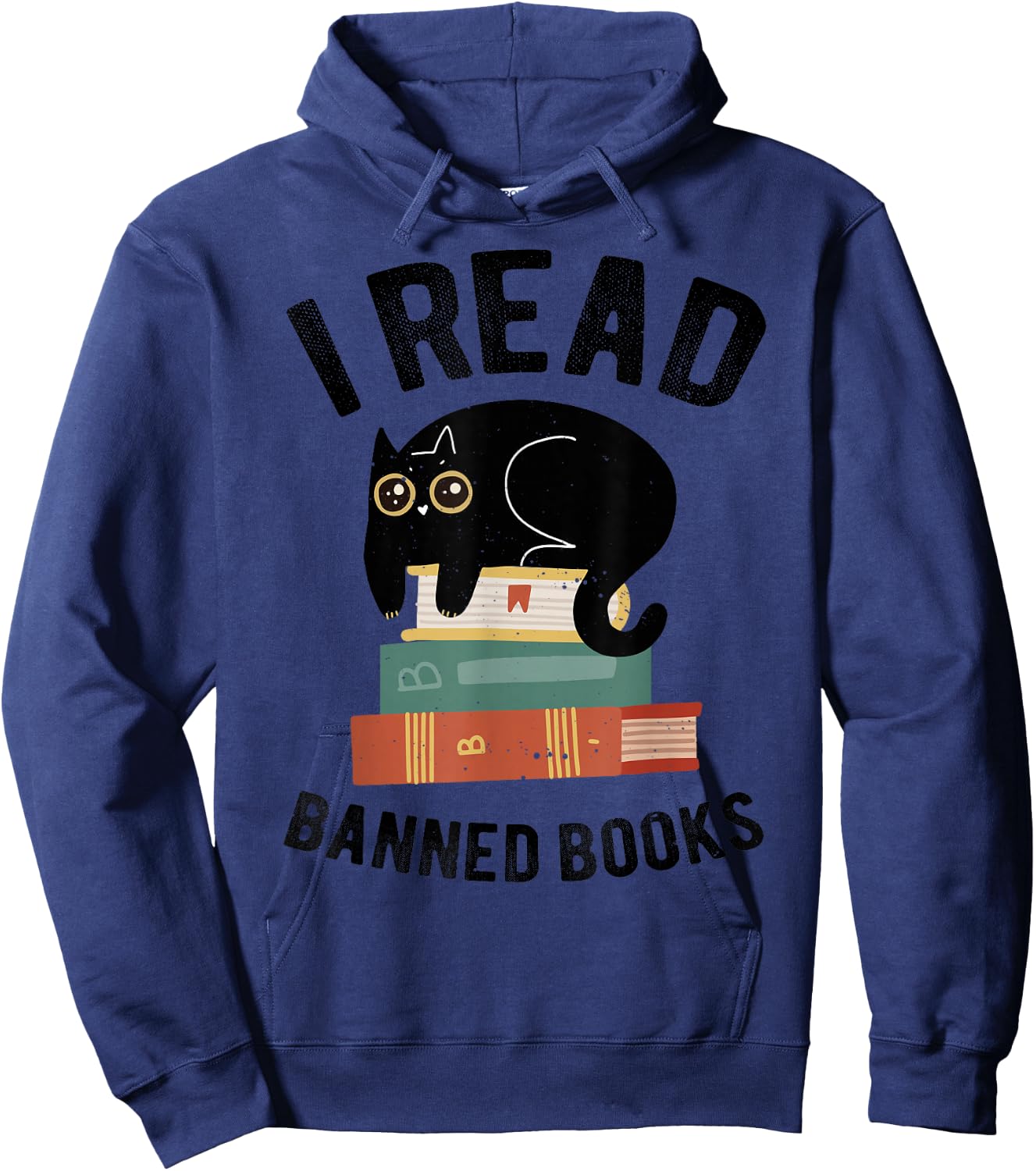 I Read Banned Books Librarians Black Cat Reader Bookworm Hoodie - Hoodie | Navy