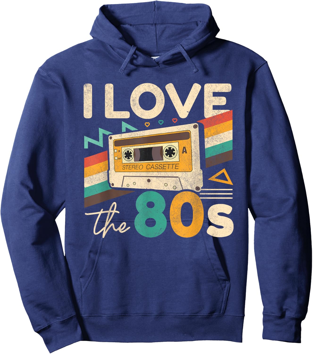 Vintage 80s Women Men I Love The 80's Cassette Party Retro Hoodie - Hoodie | Navy