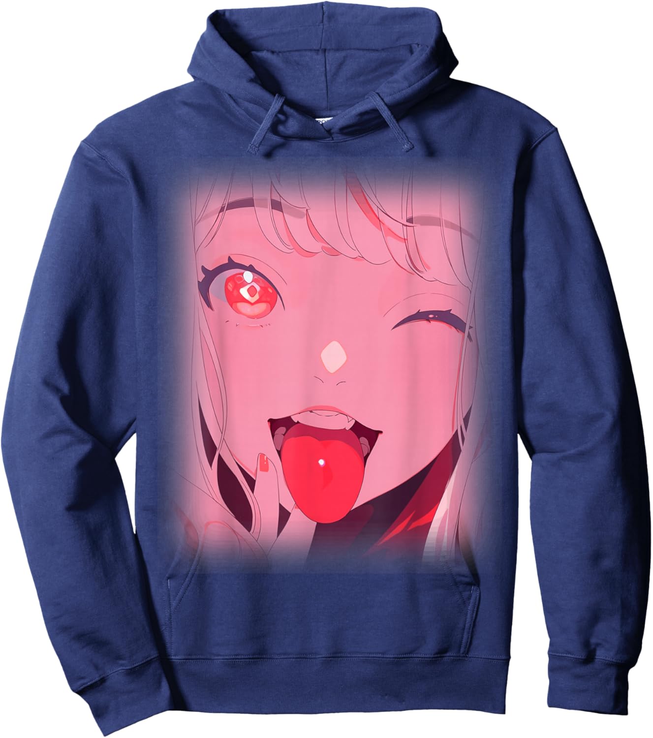 Anime Girl Tongue Out Waifu Japanese Aesthetic Kawaii Otaku Hoodie - Hoodie | Navy