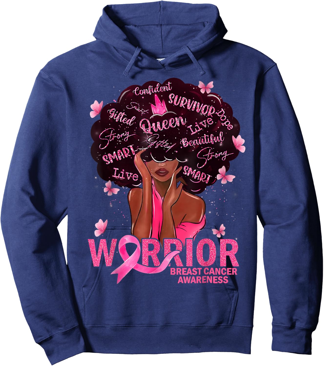 American African Black Women Queen Breast Cancer Warrior Hoodie - Hoodie | Navy