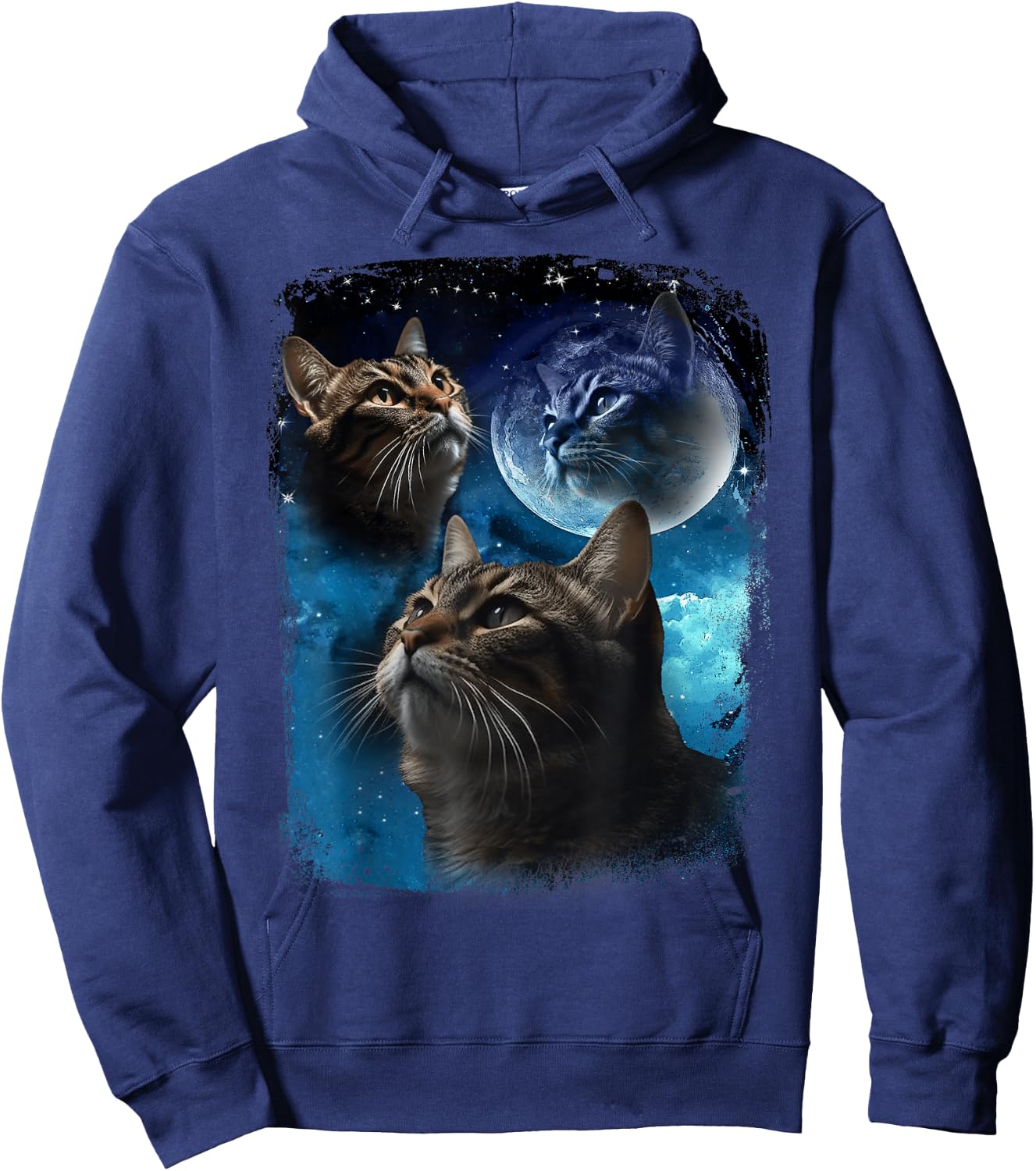 Cats Howl at Moon Funny Vintage Three Cat Howling Wolf Meme Hoodie - Hoodie | Navy