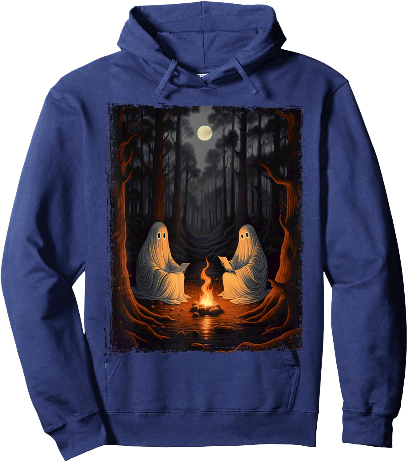 Vintage Ghost Book Reading Camping Gothic Halloween Teachers Hoodie - Hoodie | Navy