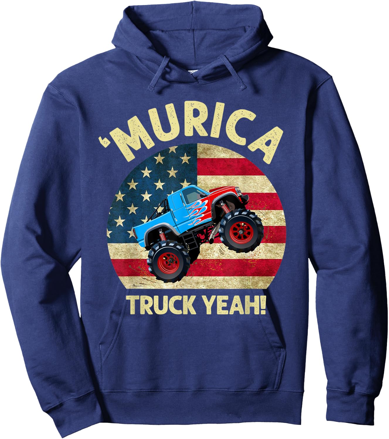 Murica Truck Yeah Patriotic Funny US American Flag 4th July Women Men Hoodie - Hoodie | Navy