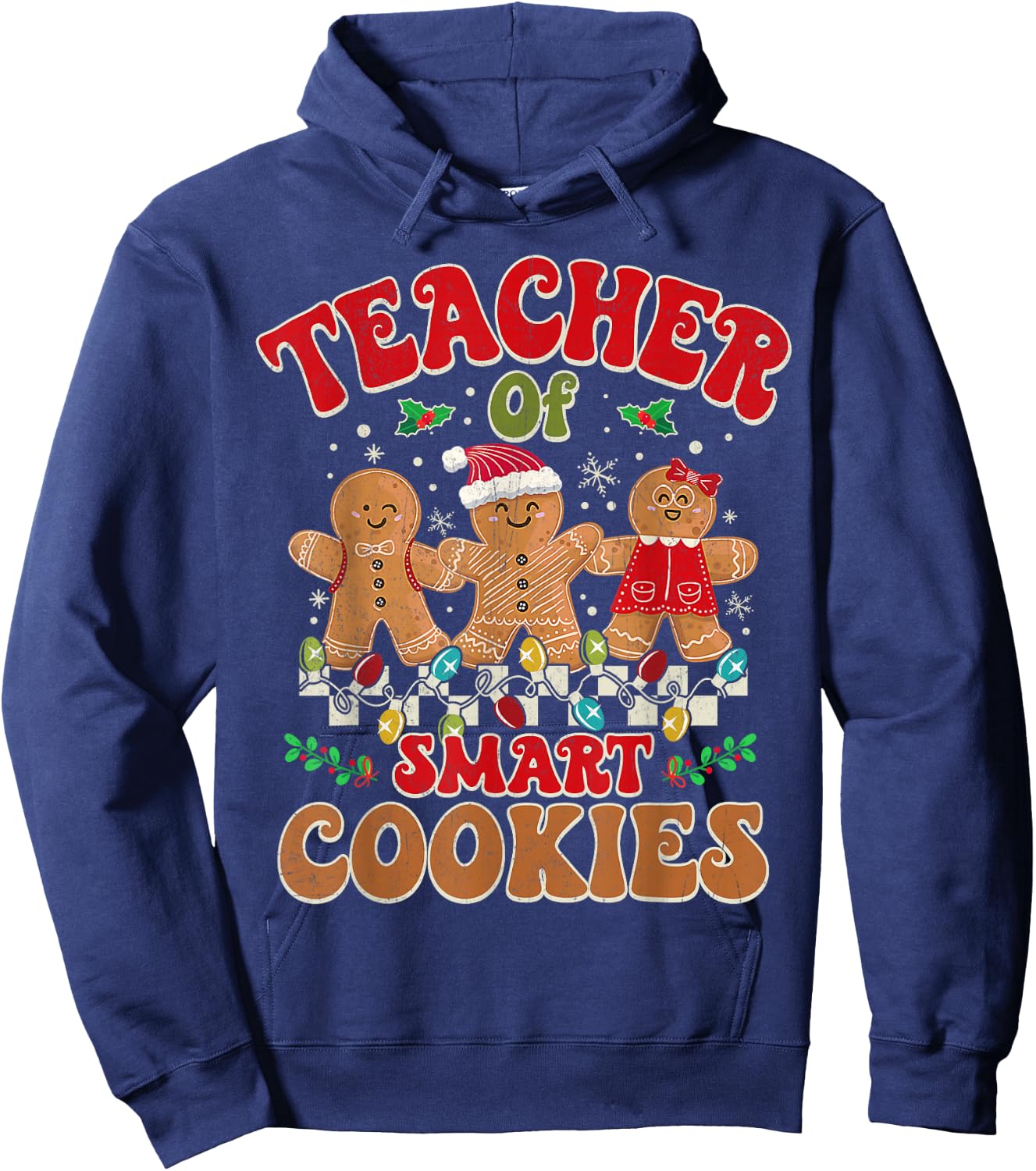 Groovy Retro Christmas Teacher Cute Gingerbread Cookies Hoodie - Hoodie | Navy