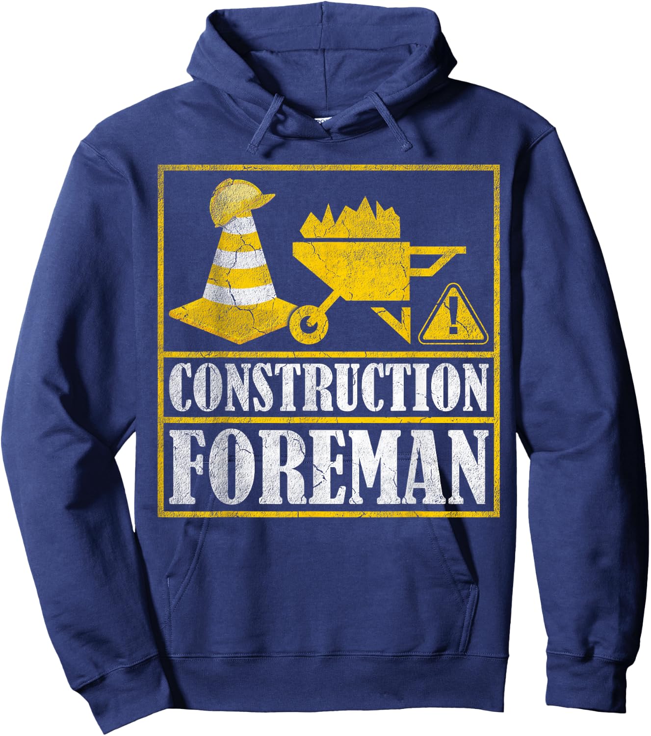 Construction Worker Retro Distressed Construction Foreman Hoodie - Hoodie | Navy