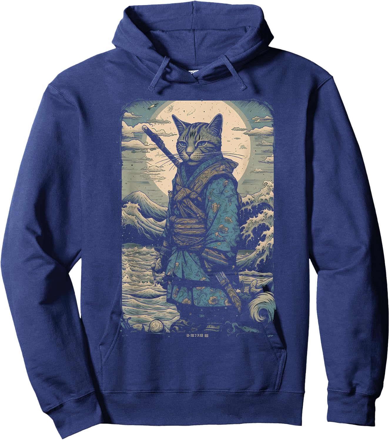 Vintage Samurai Cat Japanese Ninja Art Japan Anime Graphic Women Kids Hoodie - Hoodie | Navy