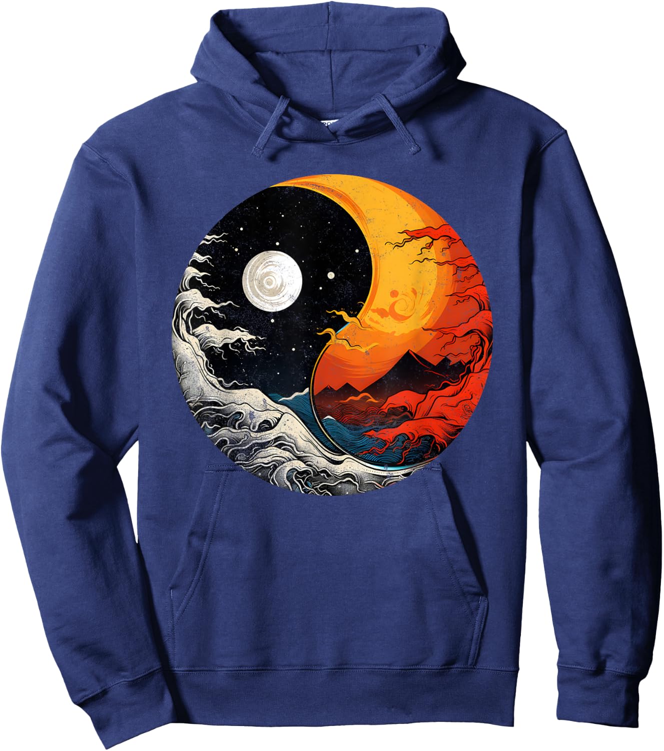 Ying Yang Energy Meditation Watercolor Tai Chi Day & Night Hoodie - Hoodie | Navy