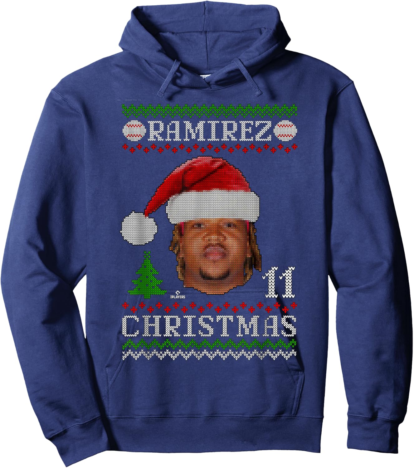 Jose Ramirez Cleveland Baseball Christmas Sweater MLBPA Hoodie - Hoodie | Navy