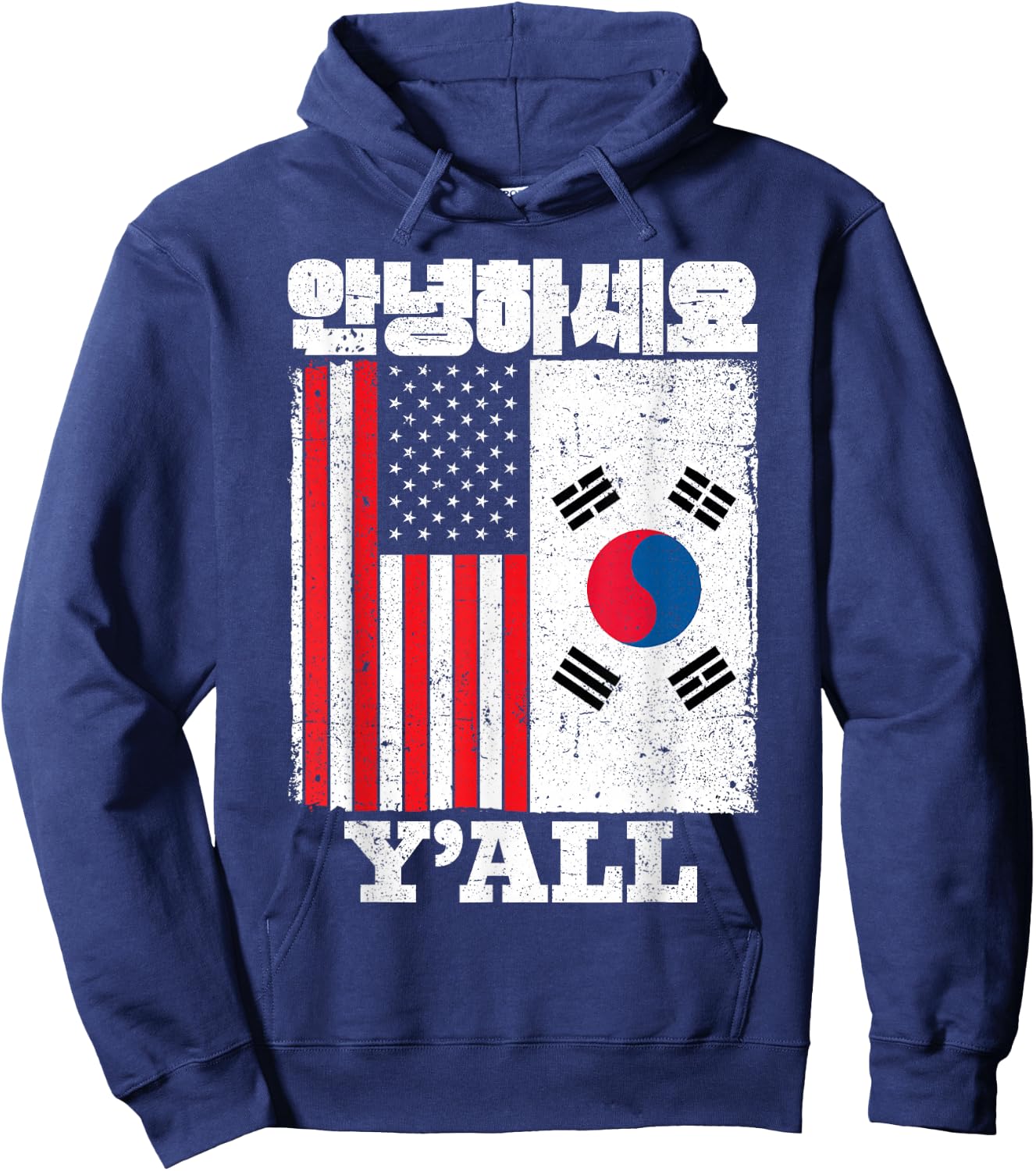 American And South Korea Flag annyeonghaseyo Y'all Hoodie - Hoodie | Navy