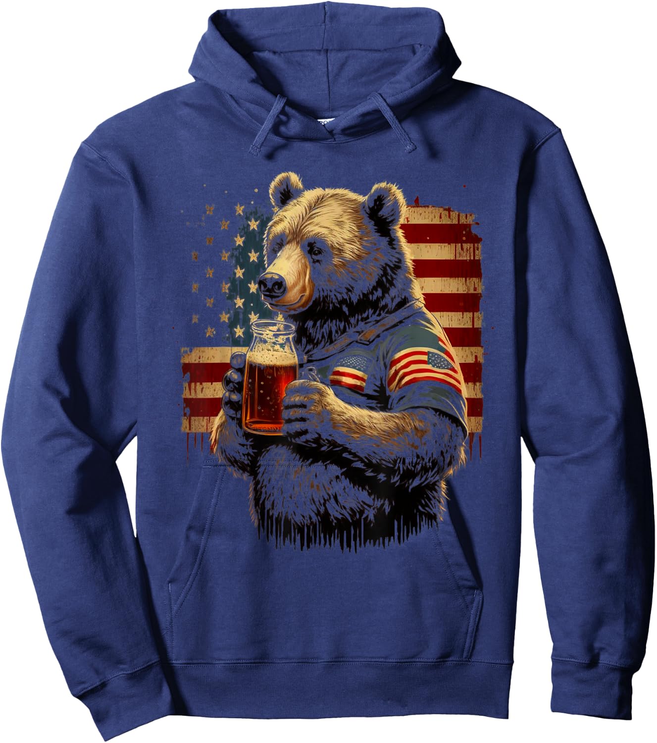 Patriotic Day Bear Drinking Beer Men Hoodie - Hoodie | Navy