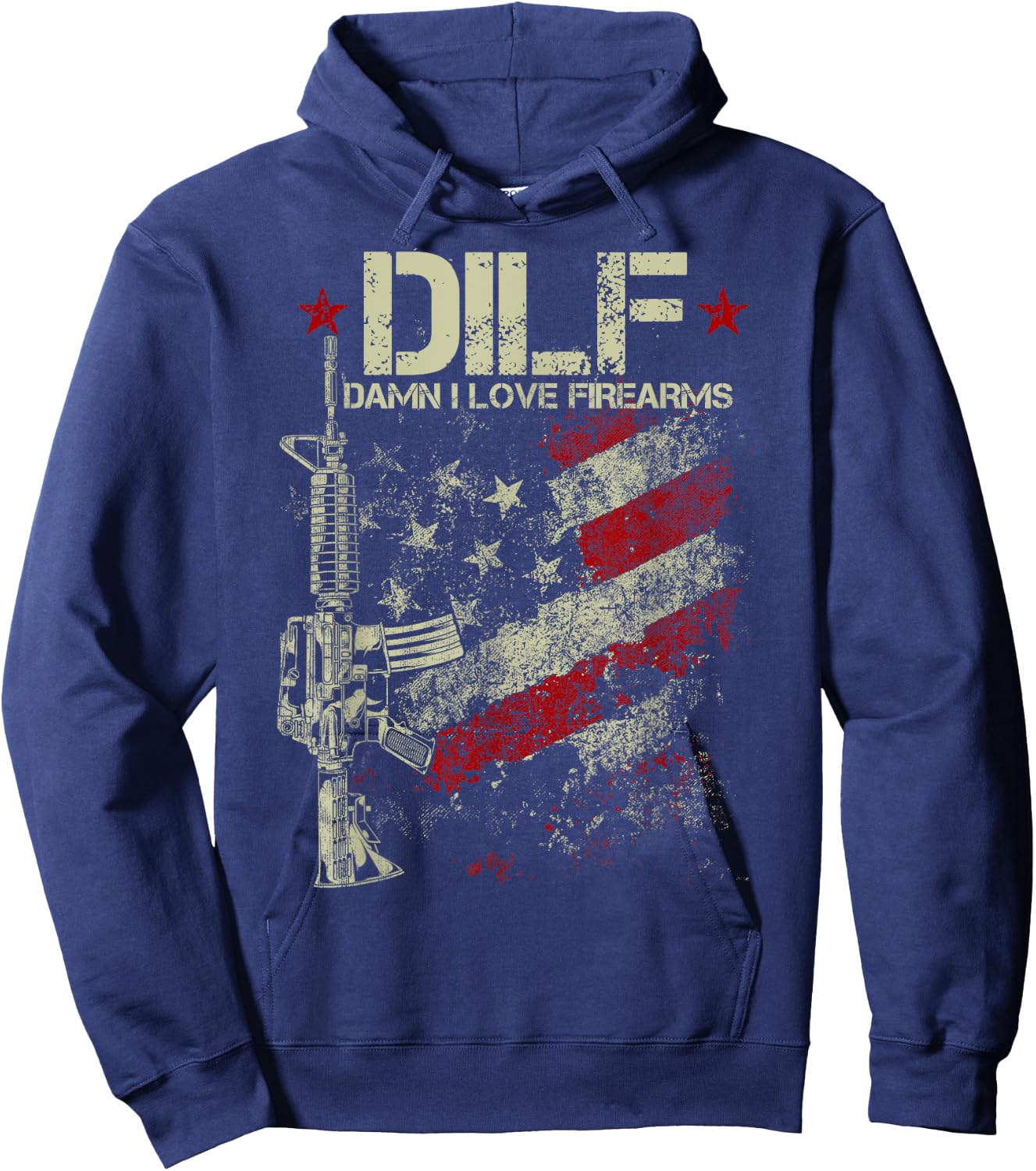 Funny DILF - Damn I Love Firearms Gun American Flag Hoodie - Hoodie | Navy