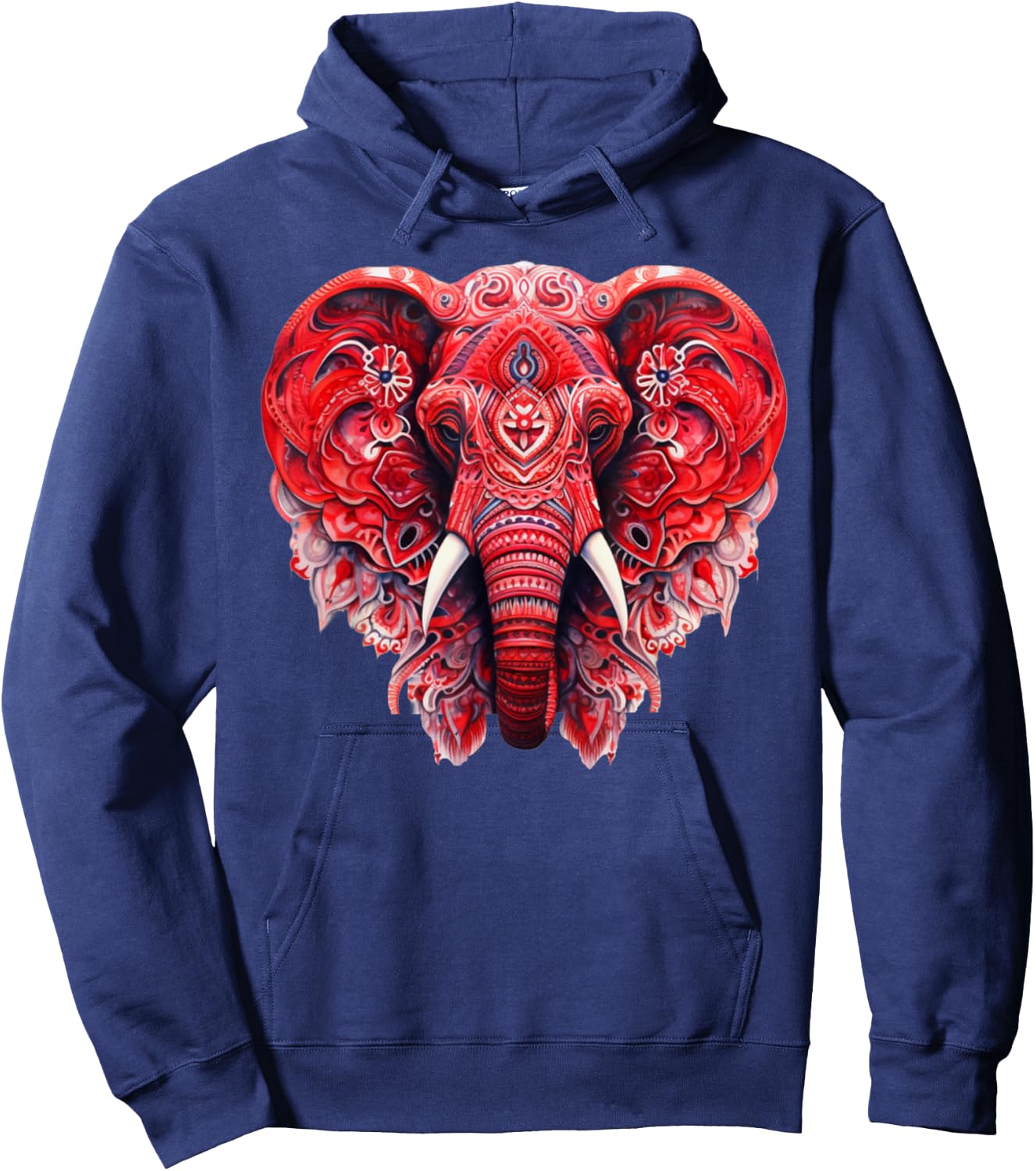 Red Mandala Aart Elephant Tribal Yoga Graphic Hoodie - Hoodie | Navy