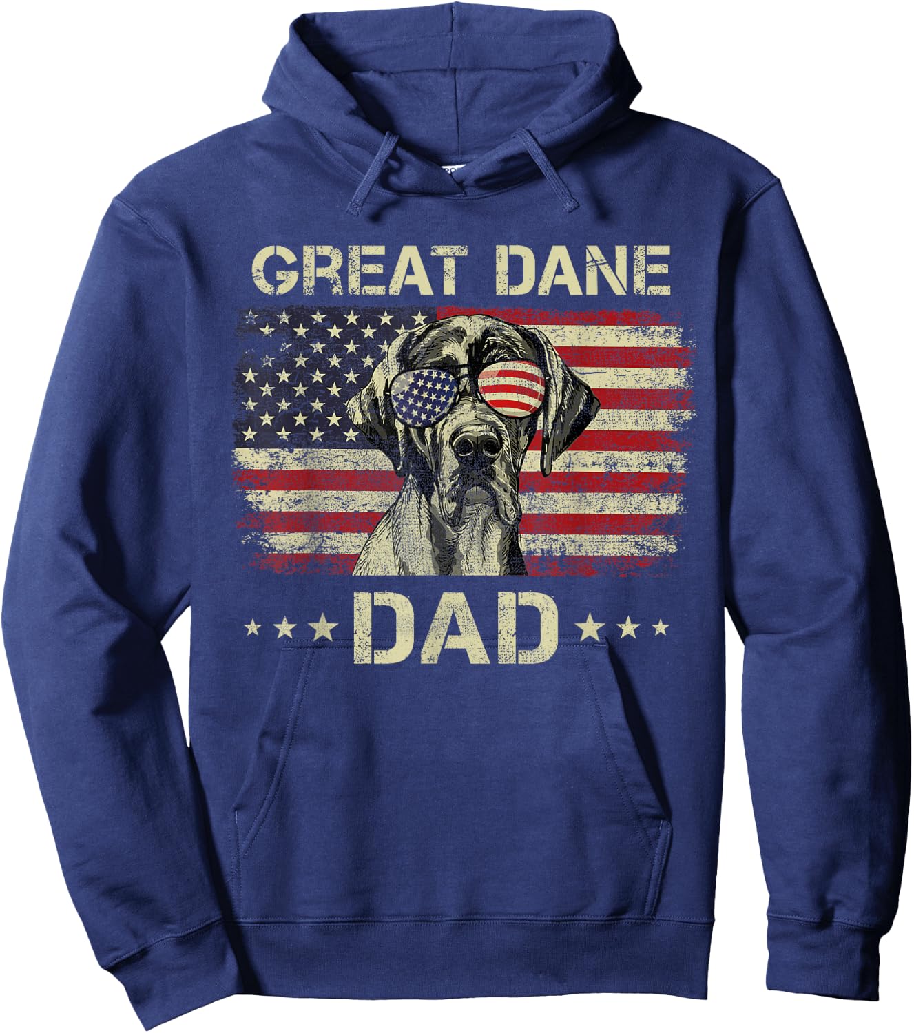 Great Dane Dad Dog Lovers American Flag 4th Of July Hoodie - Hoodie | Navy