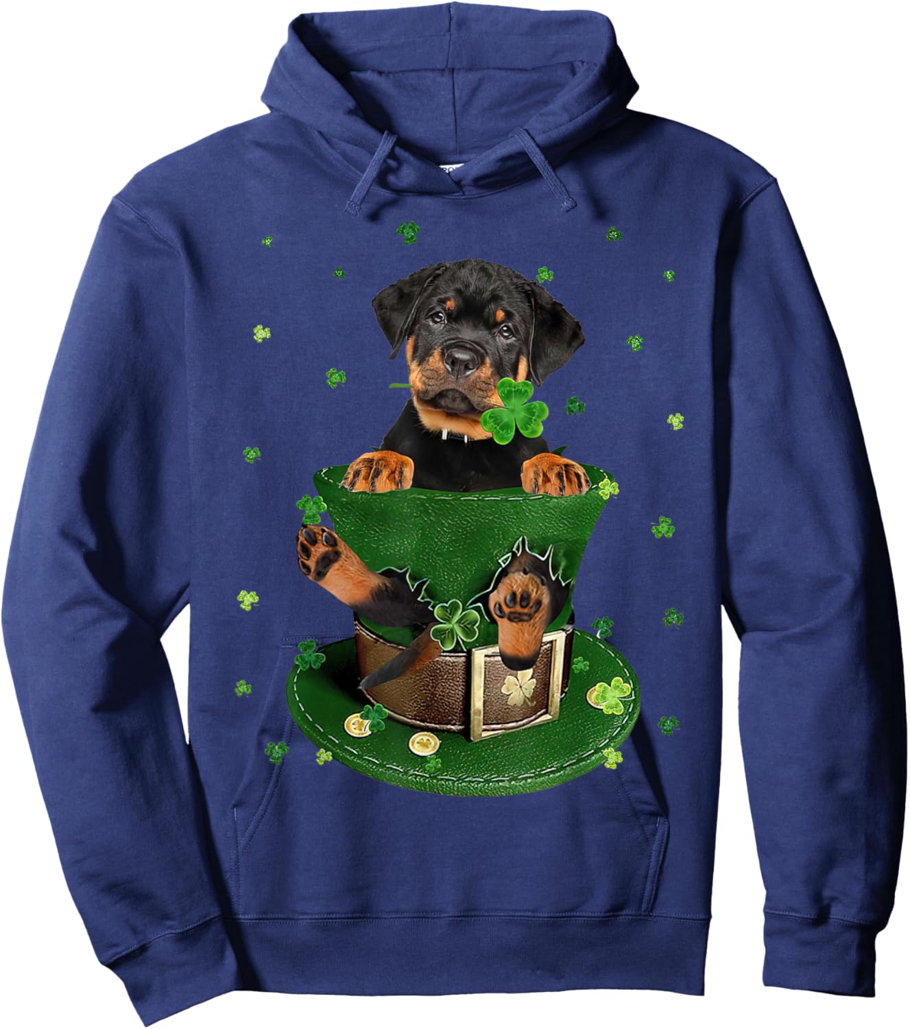 St Patrick's Day Leprechaun Rottweiler Dog Shamrock Irish Hoodie - Hoodie | Navy