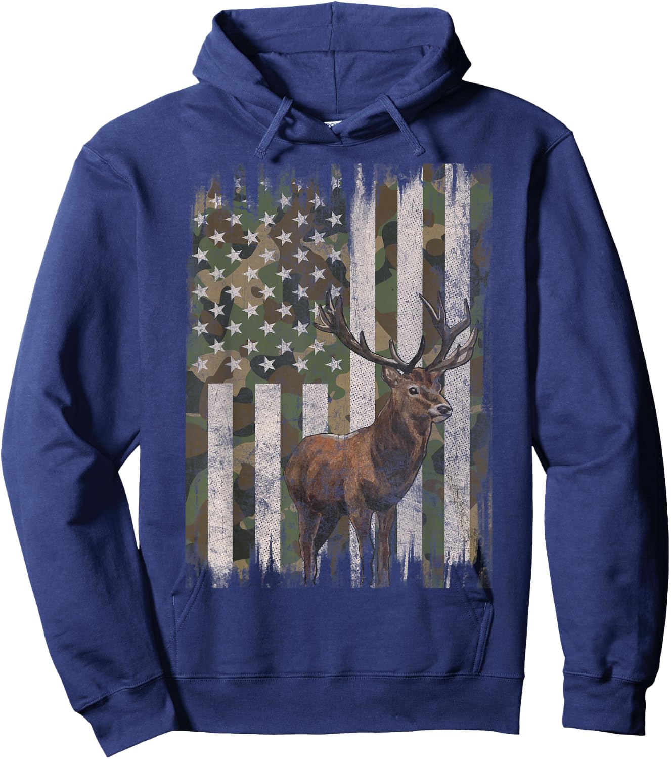 Deer Hunting Whitetail Camo American US Flag Elk Buck Hoodie - Hoodie | Navy