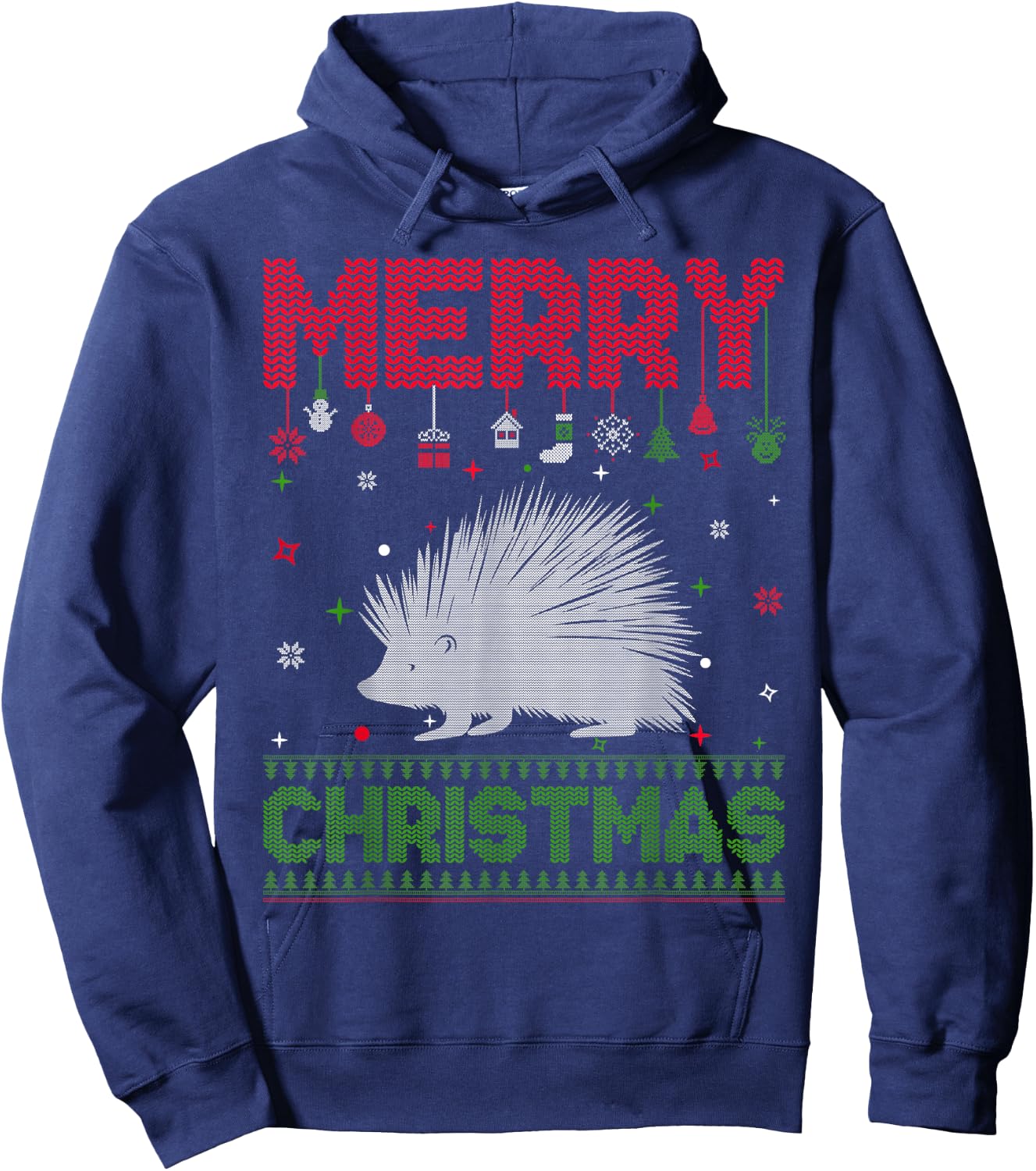 Ugly Holiday Sweater Christmas Funny Porcupine Graphic Hoodie - Hoodie | Navy