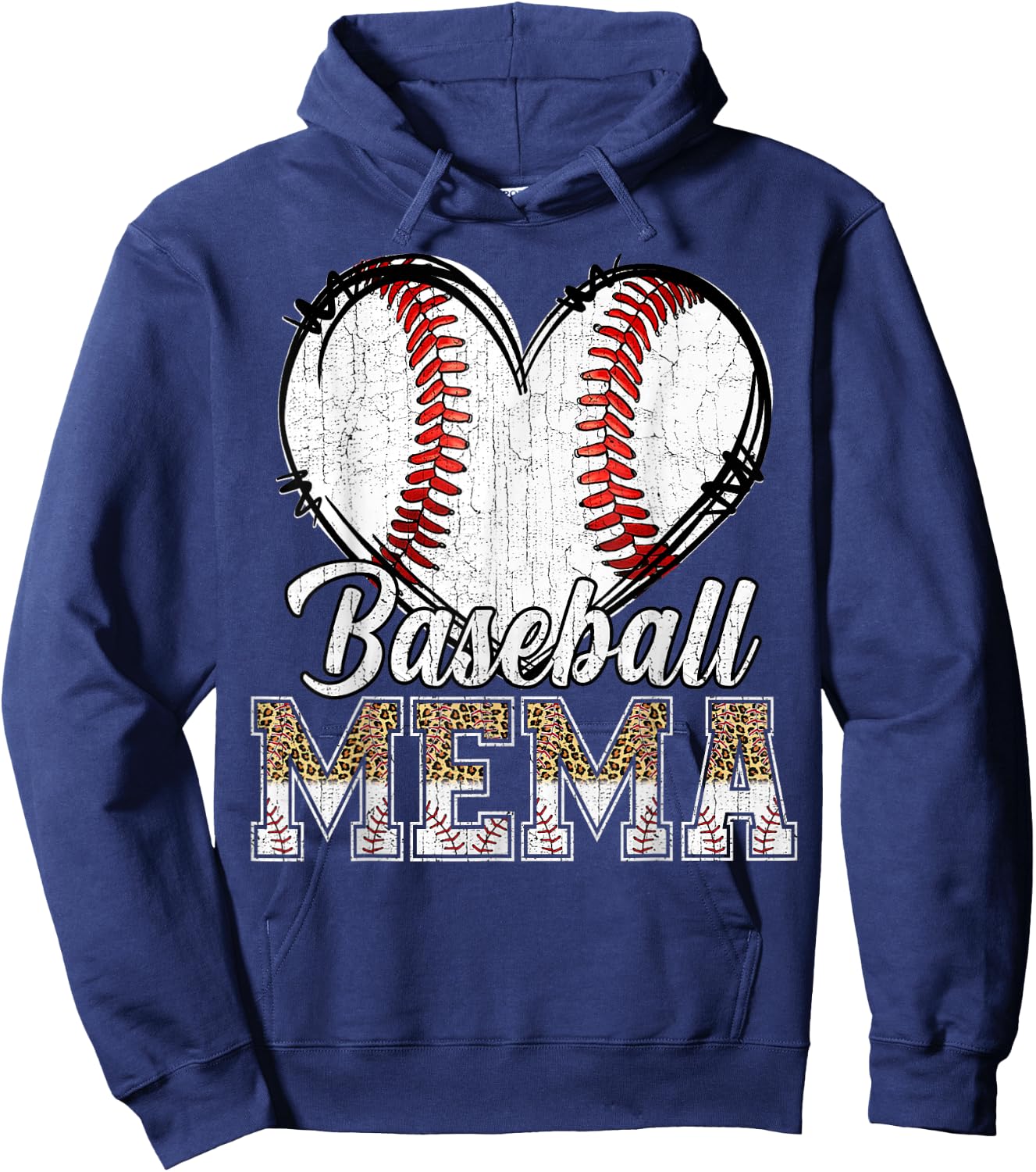 Softball Baseball Mema Heart Leopard Print Mother's Day Hoodie - Hoodie | Navy