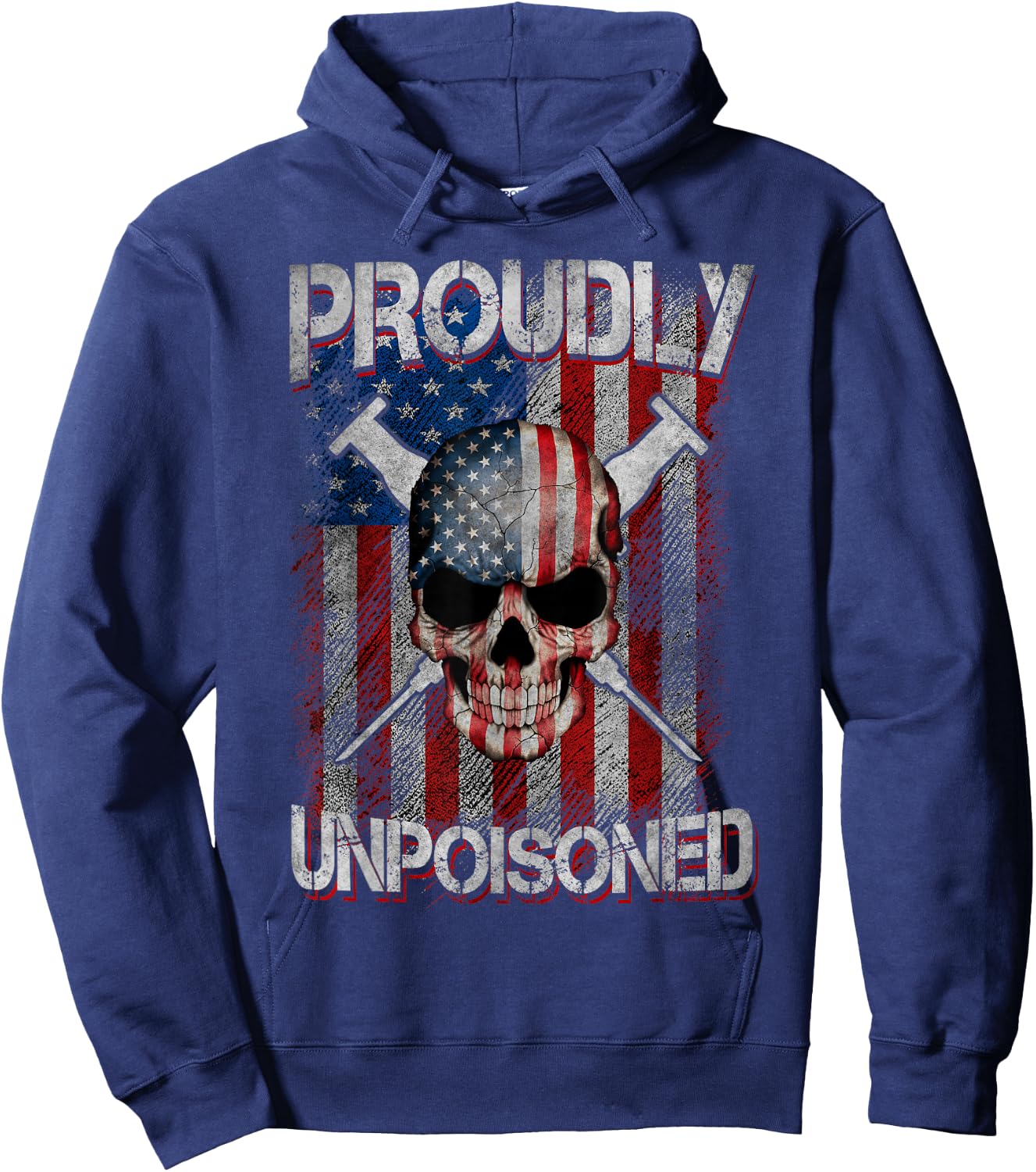 Proudly Unpoisoned, Skull Vaccinated USA Flag Outfits Hoodie - Hoodie | Navy