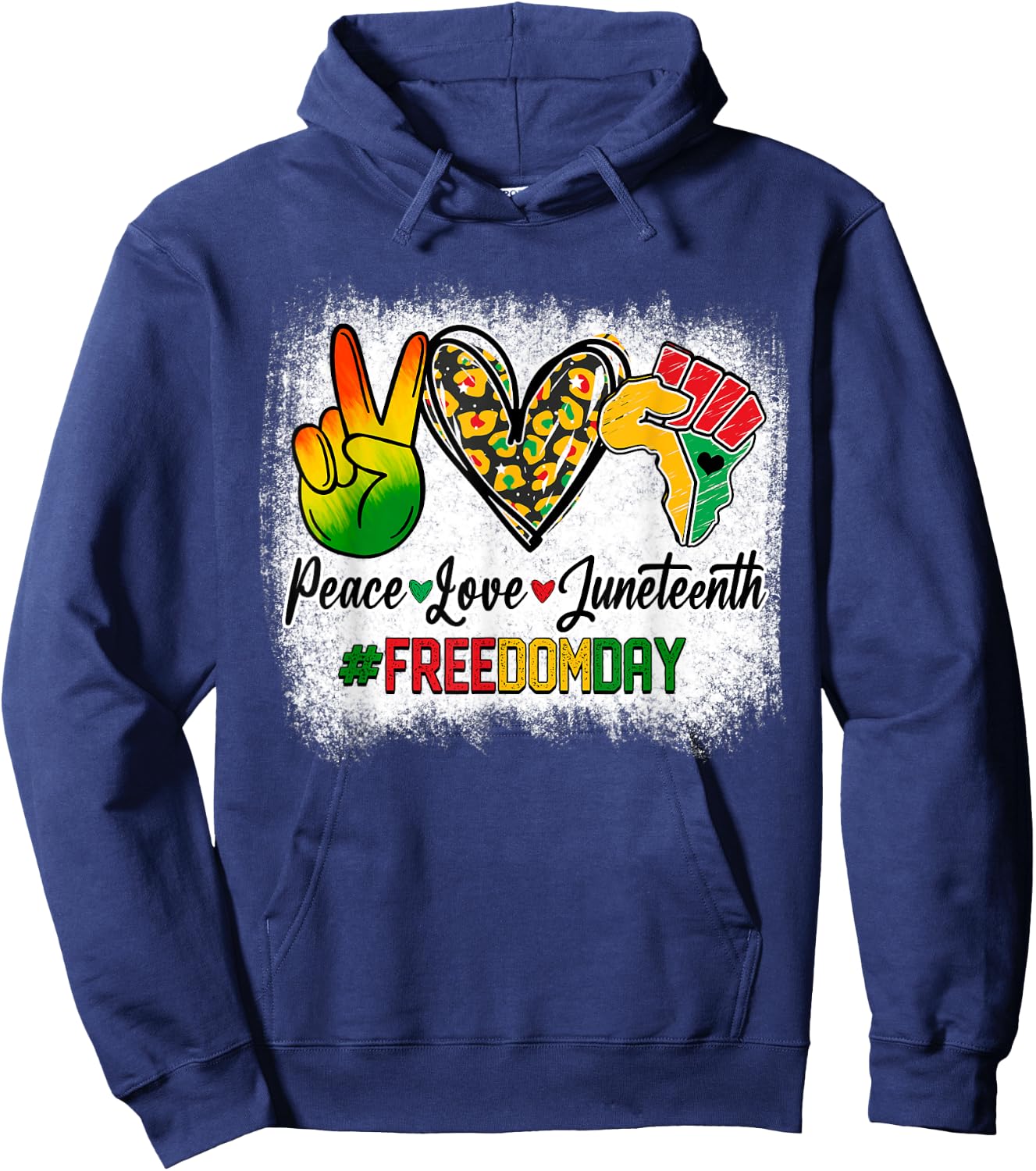 Bleached Peace Love Juneteenth 1865 Freedom Day African Hoodie - Hoodie | Navy