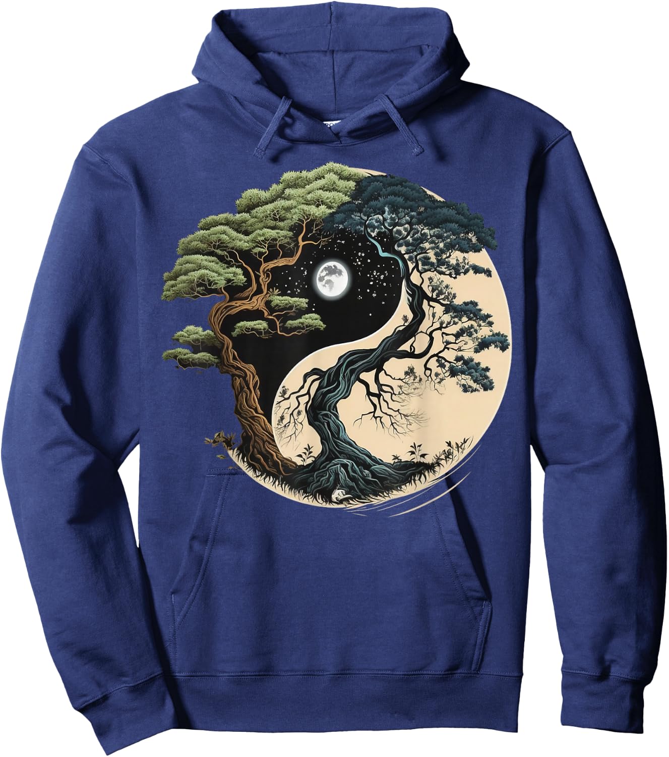 Yin Yang Tree of Life on Buddhist Bonsai Tree Hoodie - Hoodie | Navy