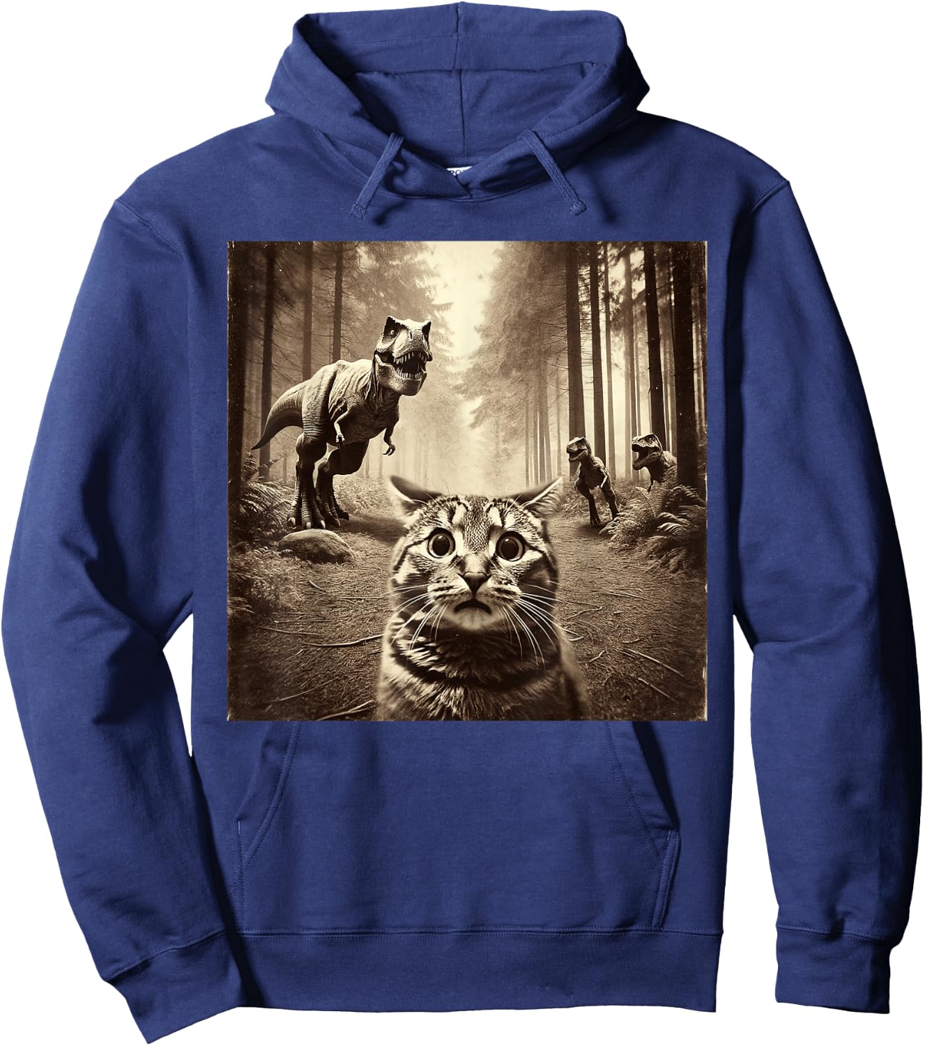 Funny Last Selfie Of Cat Before T-Rex Attack Hilarious Cat Hoodie - Hoodie | Navy
