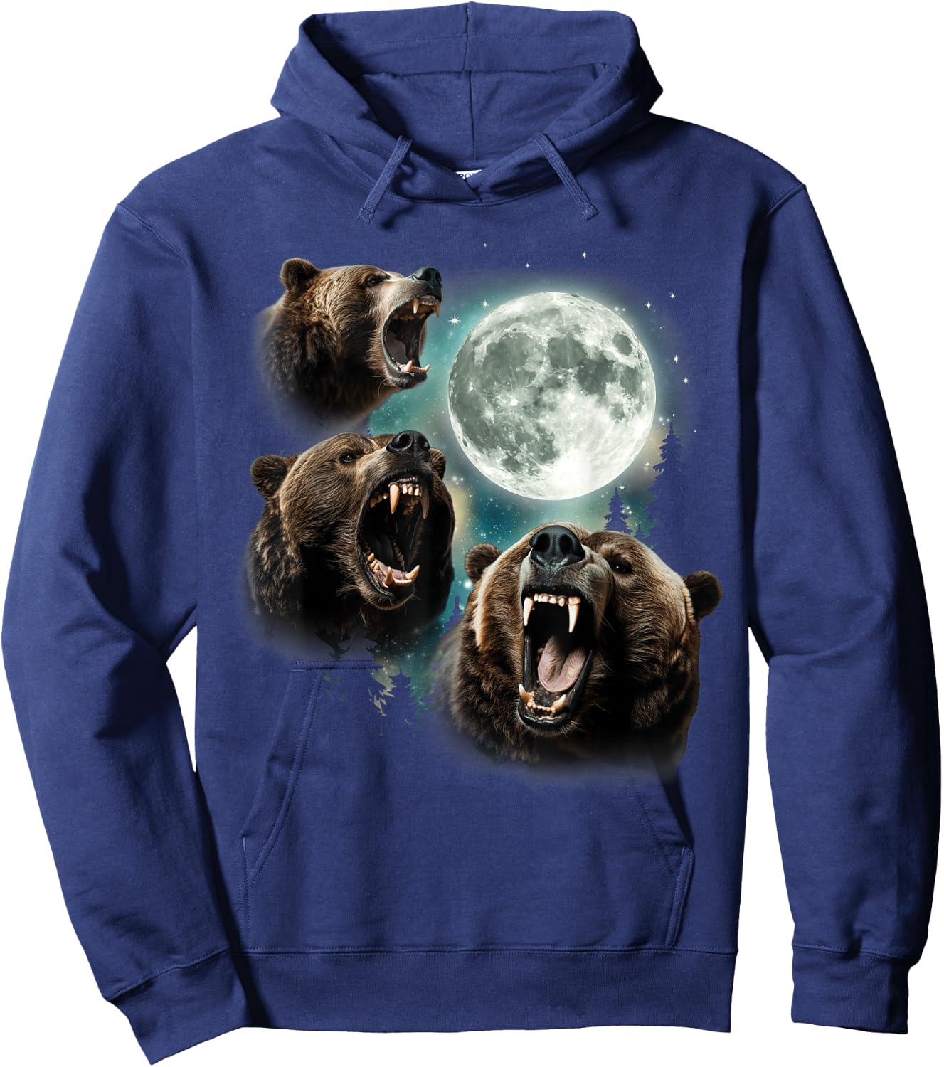Three Grizzly Bears Howl At Moon Starry Mountain Forest Bear Hoodie - Hoodie | Navy