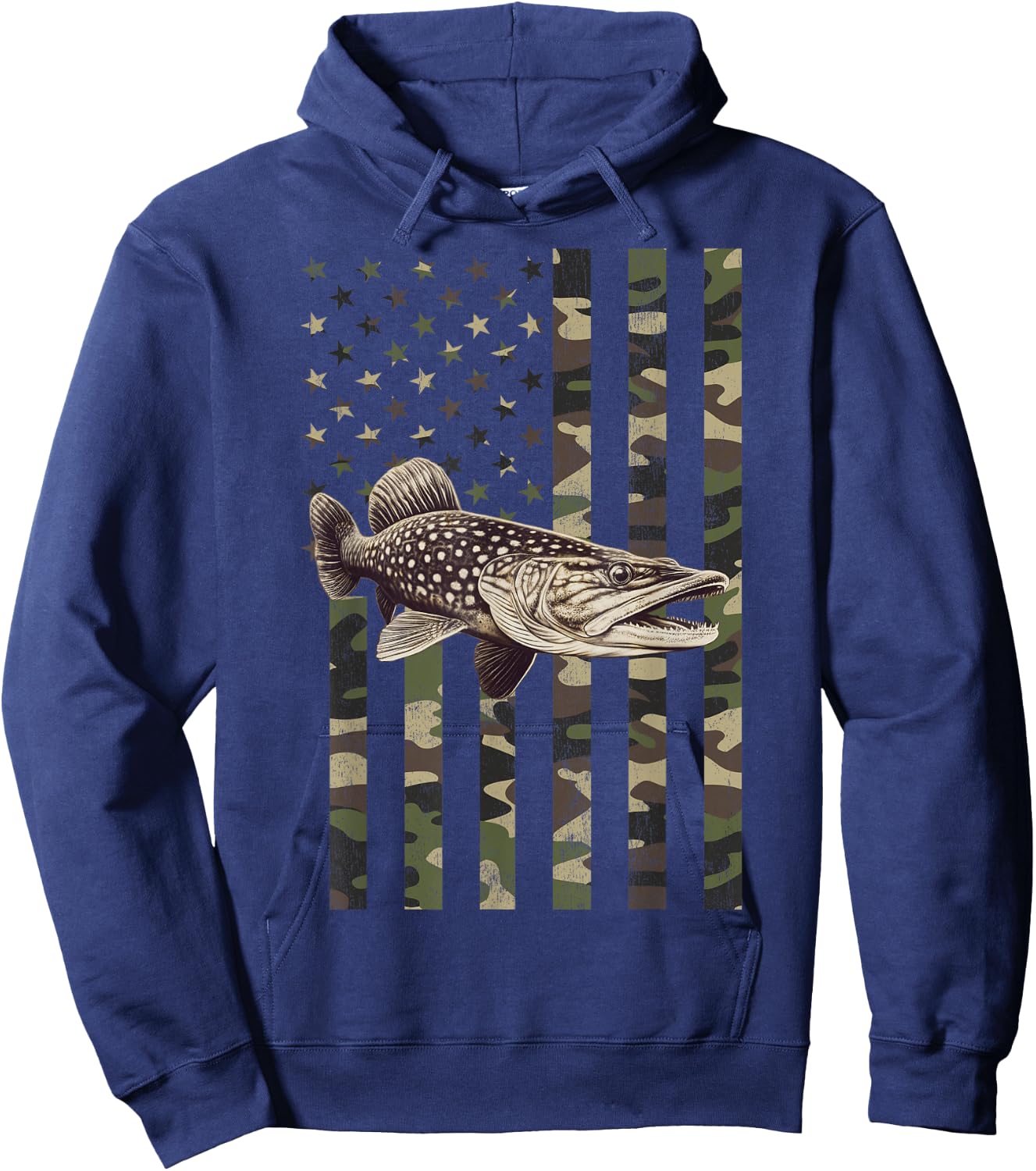 Northern Pike with Camo American Flag, Northern Pike Hoodie - Hoodie | Navy