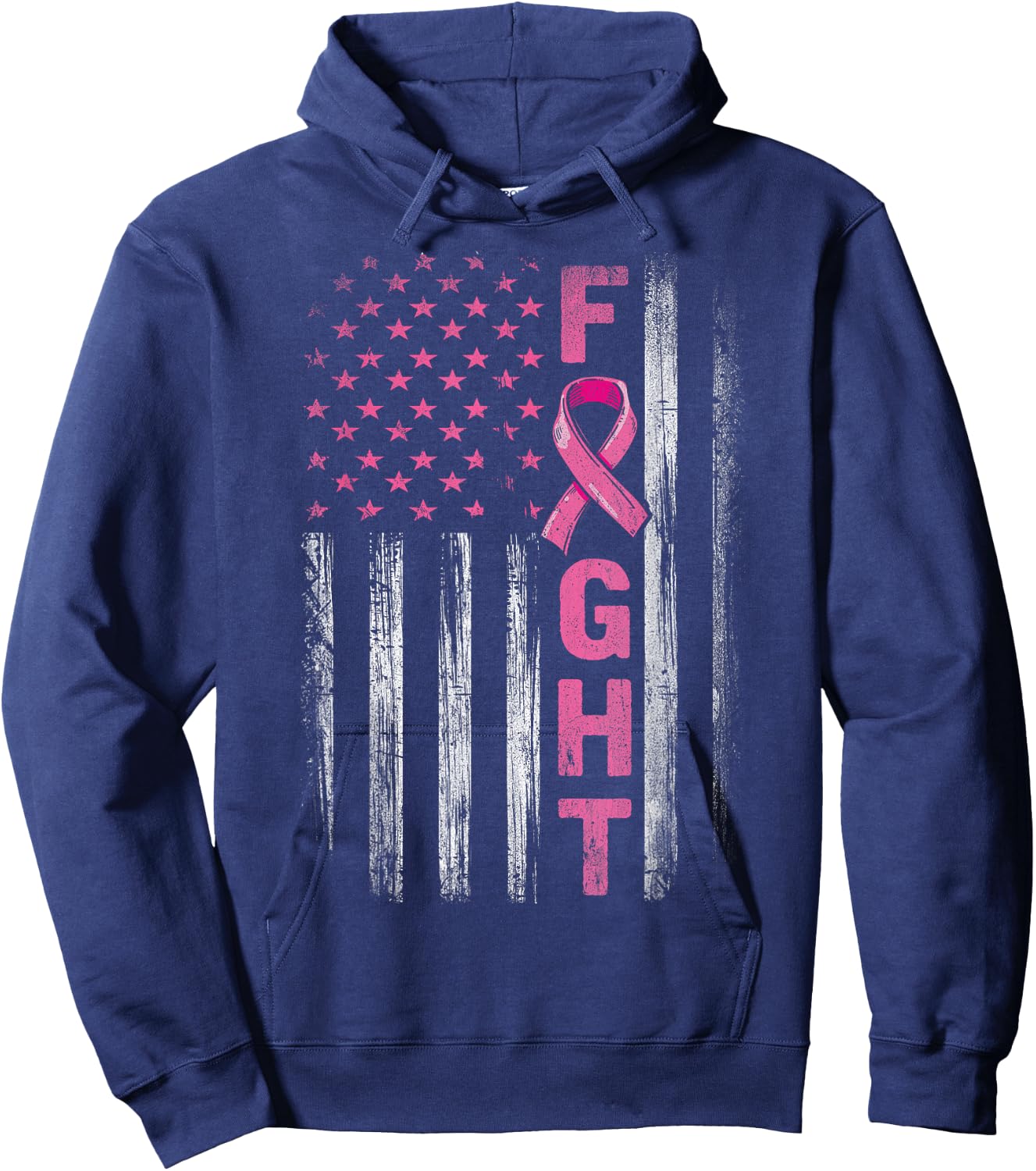 Fight Breast Survivor American Flag Breast Cancer Awareness Hoodie - Hoodie | Navy