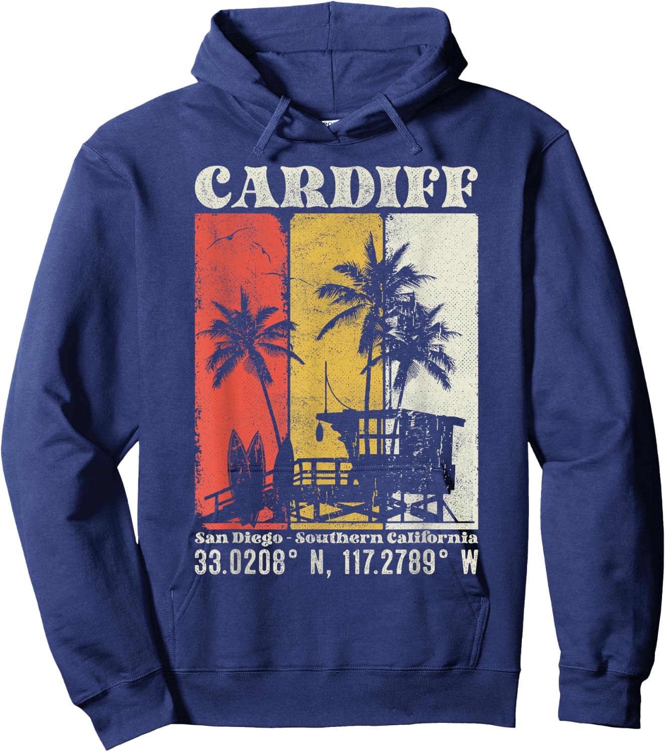 Cardiff San Diego Southern California Coordinates Surf Hoodie - Hoodie | Navy
