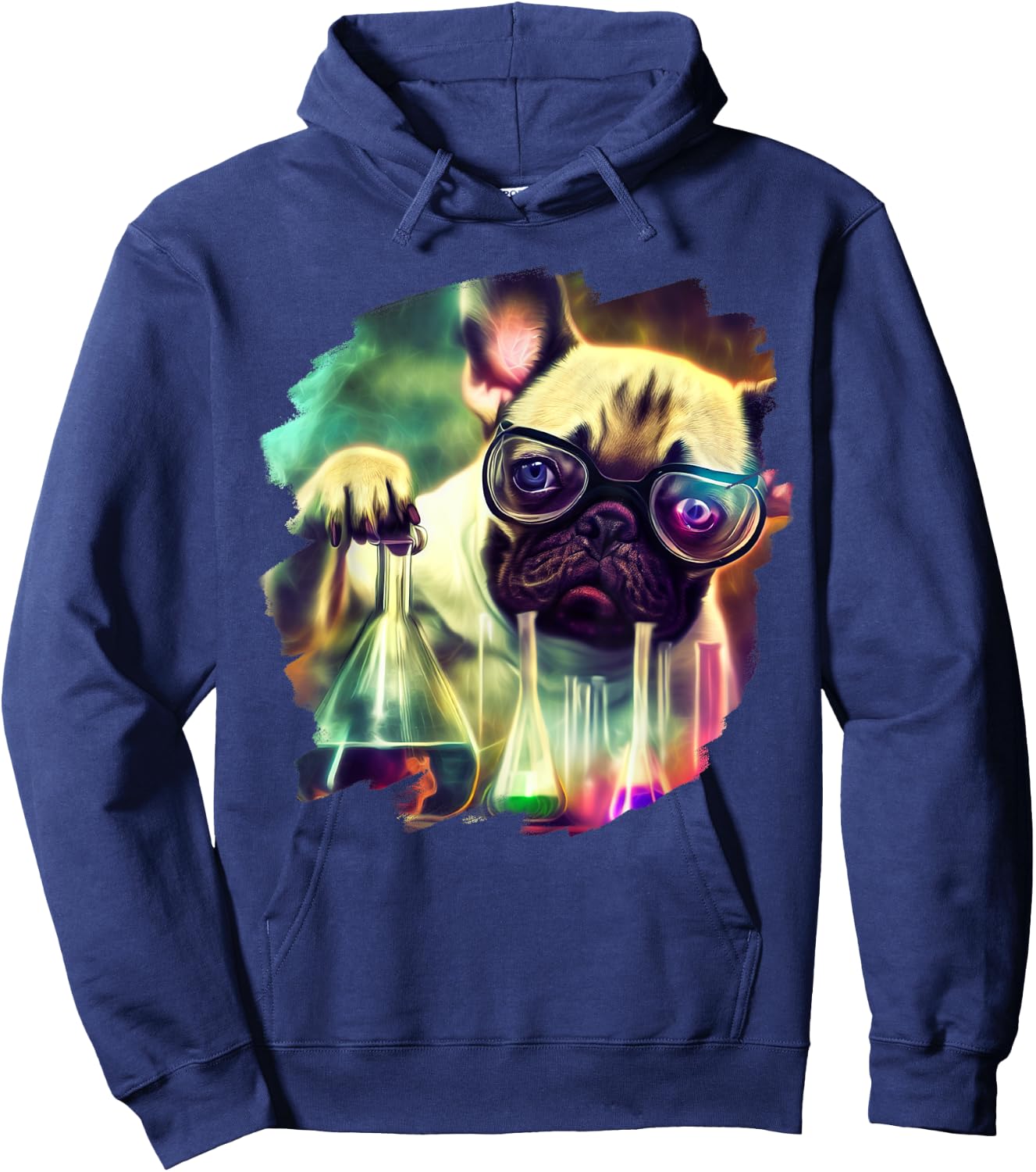 Mad Frenchie Dog Scientist Mixing Chemicals Chemistry Women Kids Hoodie - Hoodie | Navy