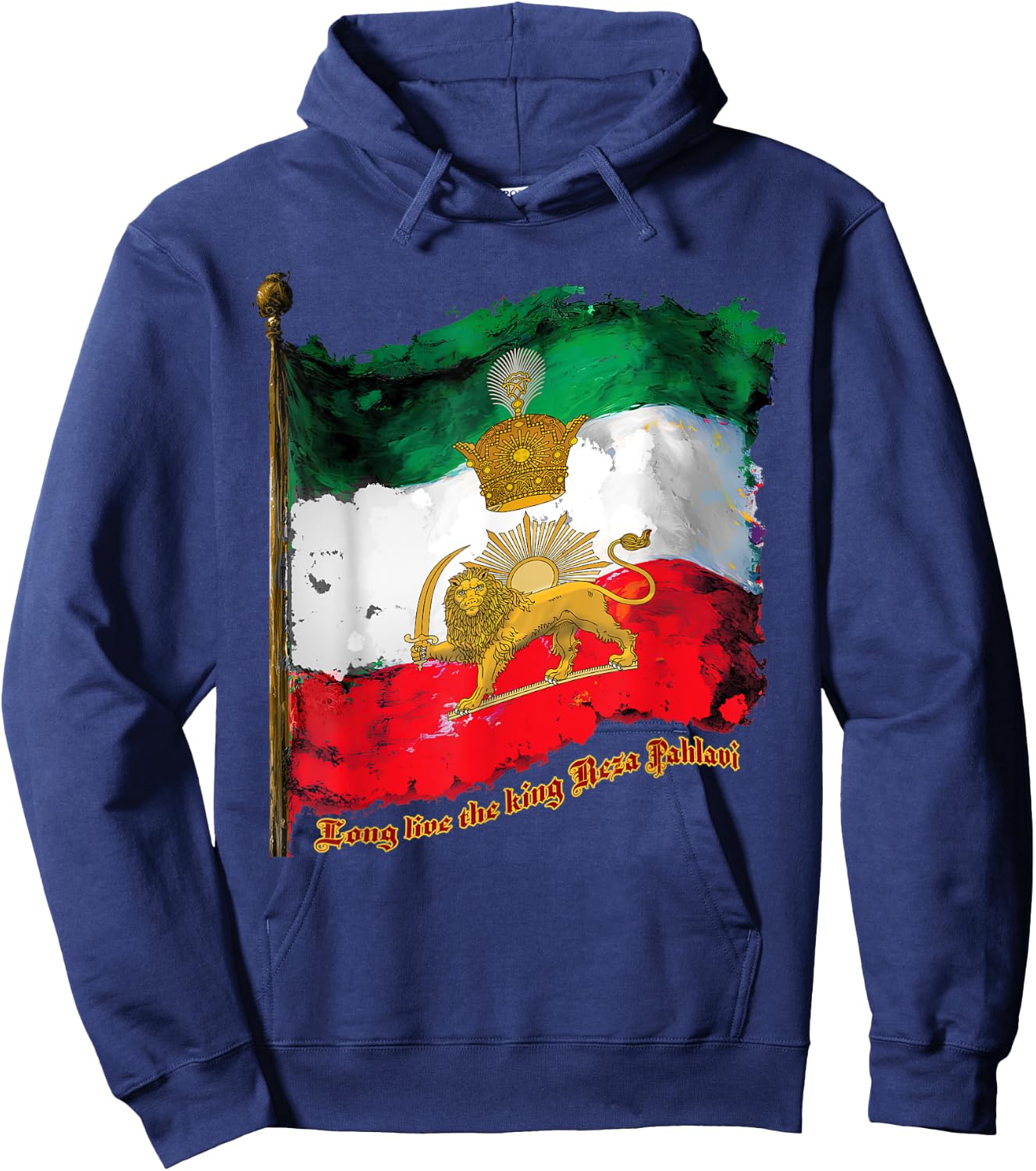 Irans Flag with Pahlavi Crown shir va khorshyid Hoodie - Hoodie | Navy