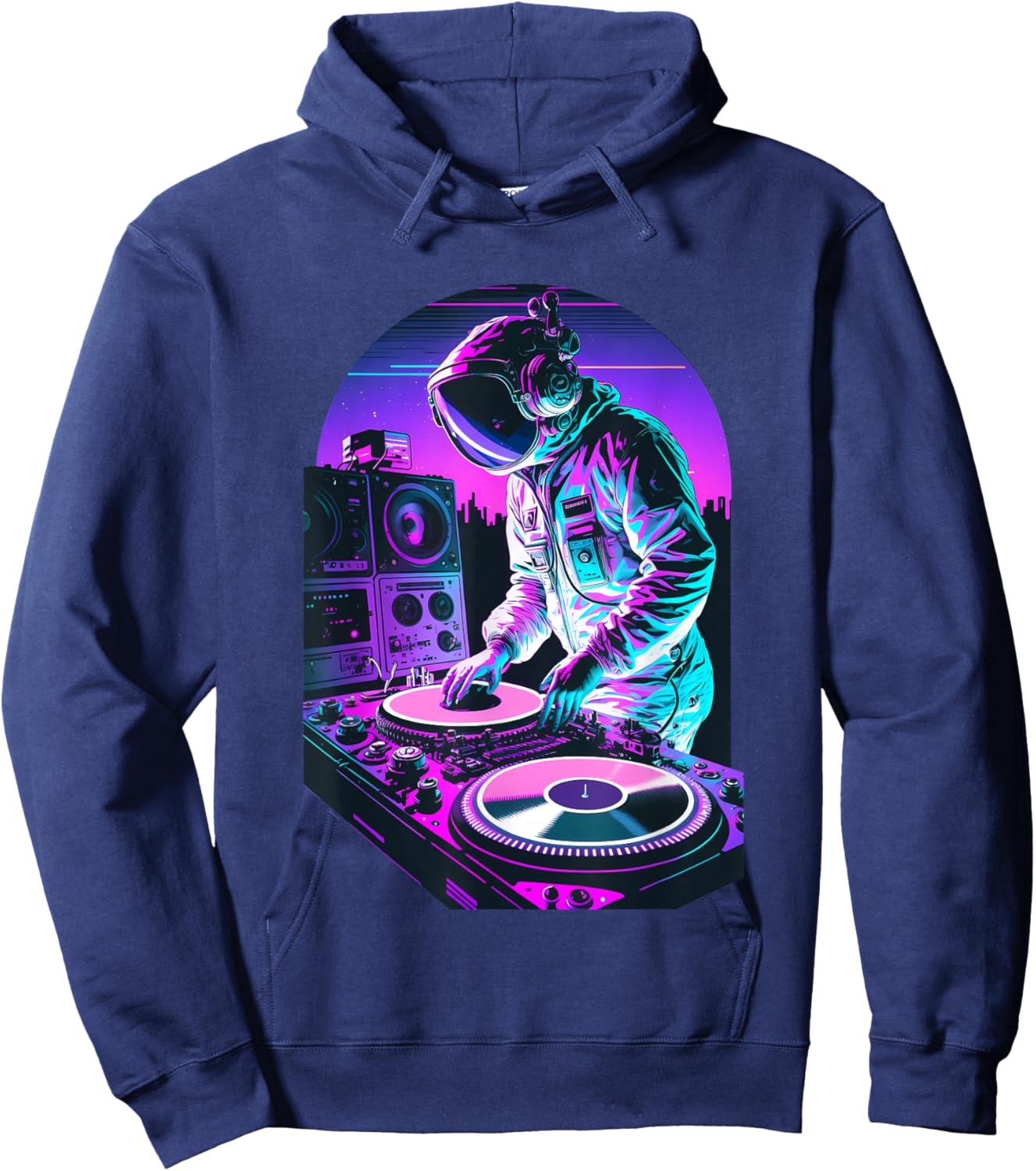 Astronaut DJ, DJing in Space, EDM cool Graphic Vaporwave Hoodie - Hoodie | Navy