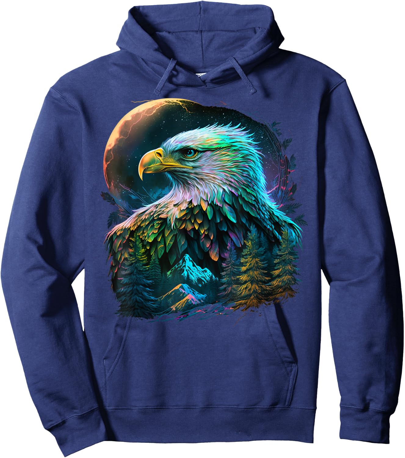 Colorful Realistic Eagle in Wilderness Nature on Moon Eagle Hoodie - Hoodie | Navy