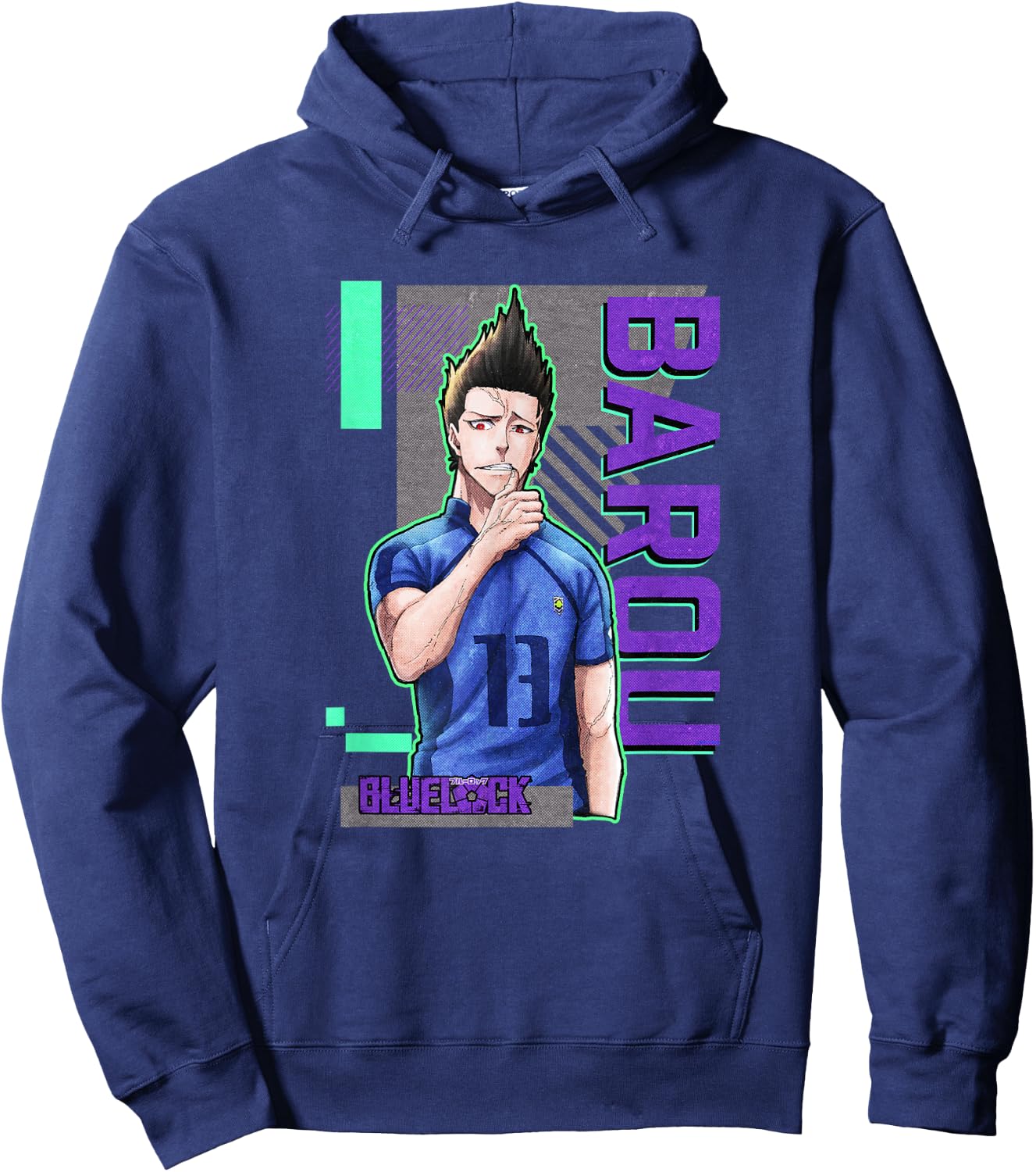 Blue Lock Shouei Barou Sporting Epic Neon Big Chest Portrait Hoodie - Hoodie | Navy