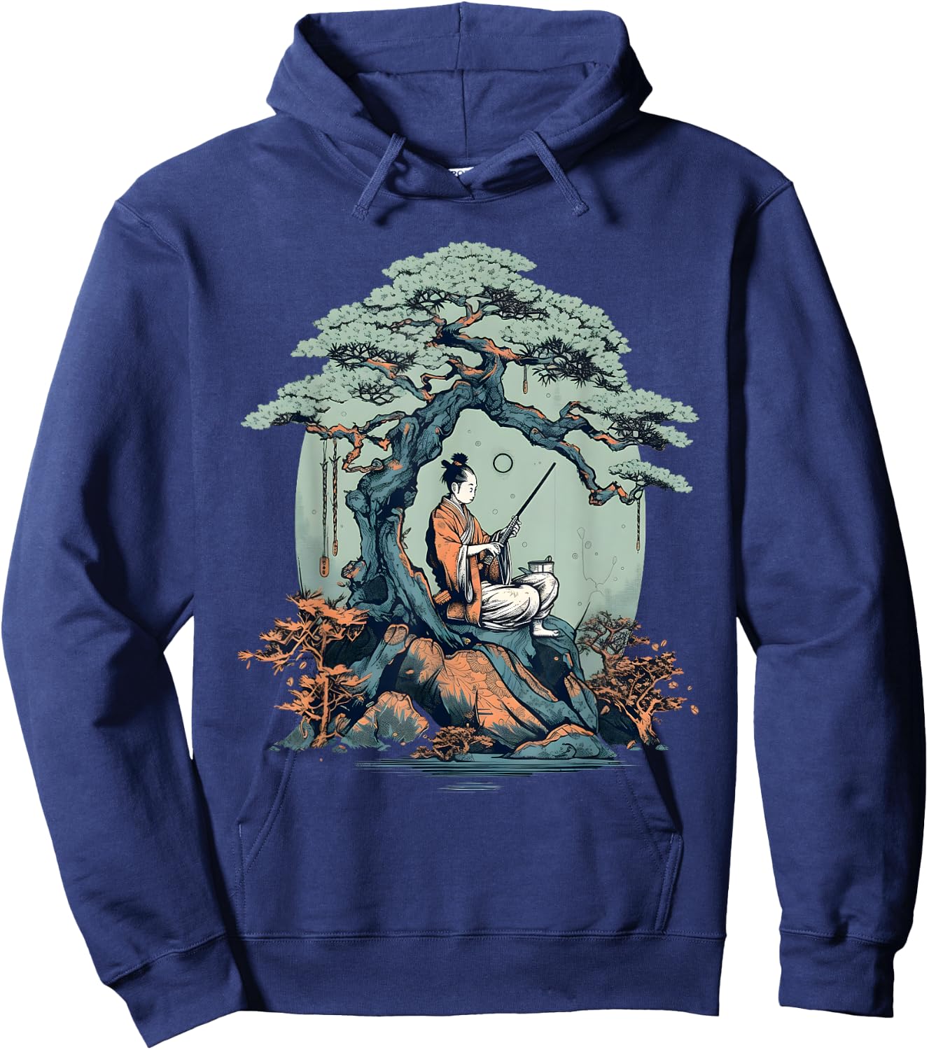 Relaxing Samurai Bonsai Tree Hoodie - Hoodie | Navy