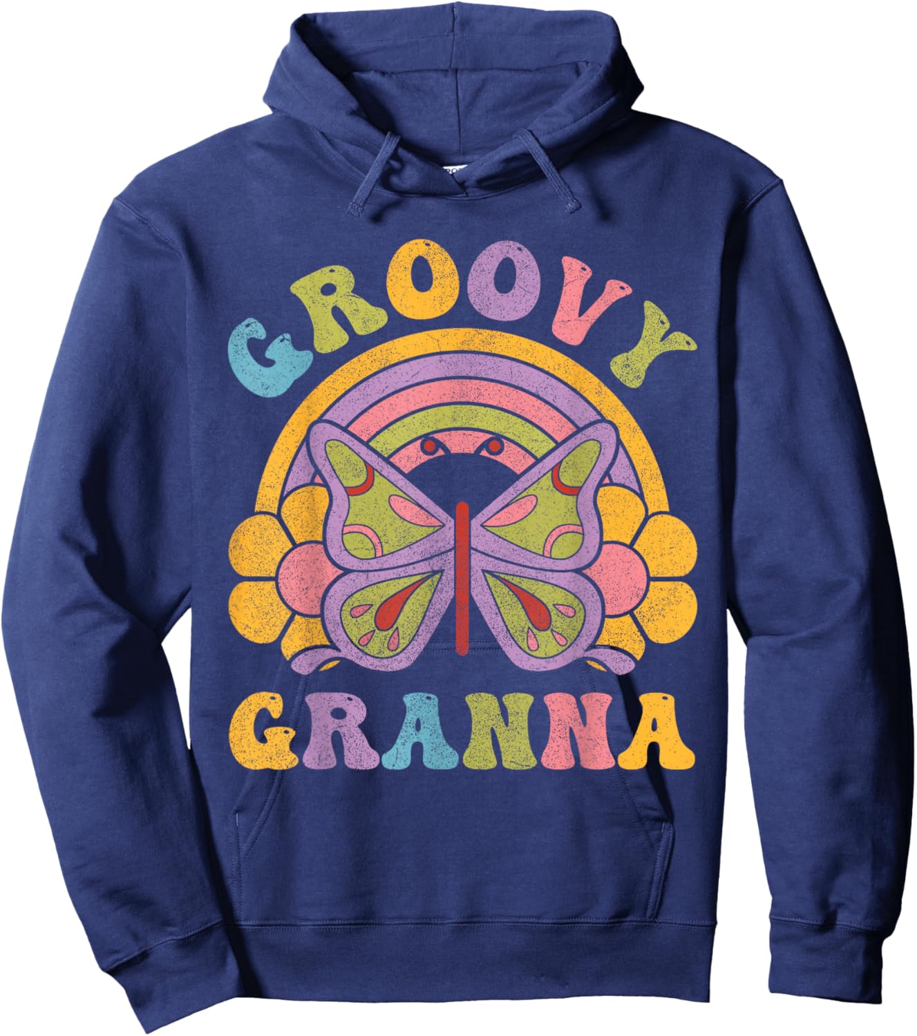 80s 70s Shirts , Grandma Groovy Granna Butterfly Hoodie - Hoodie | Navy