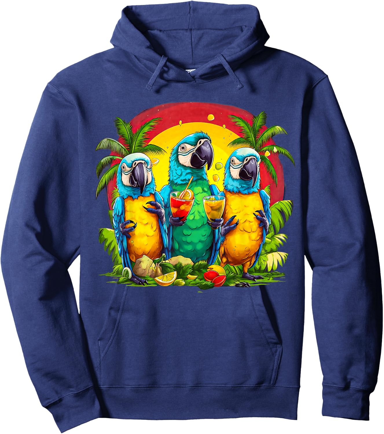Parrots Drinking Margarita Hawaiian On Summer Vacation Birds Women Hoodie - Hoodie | Navy