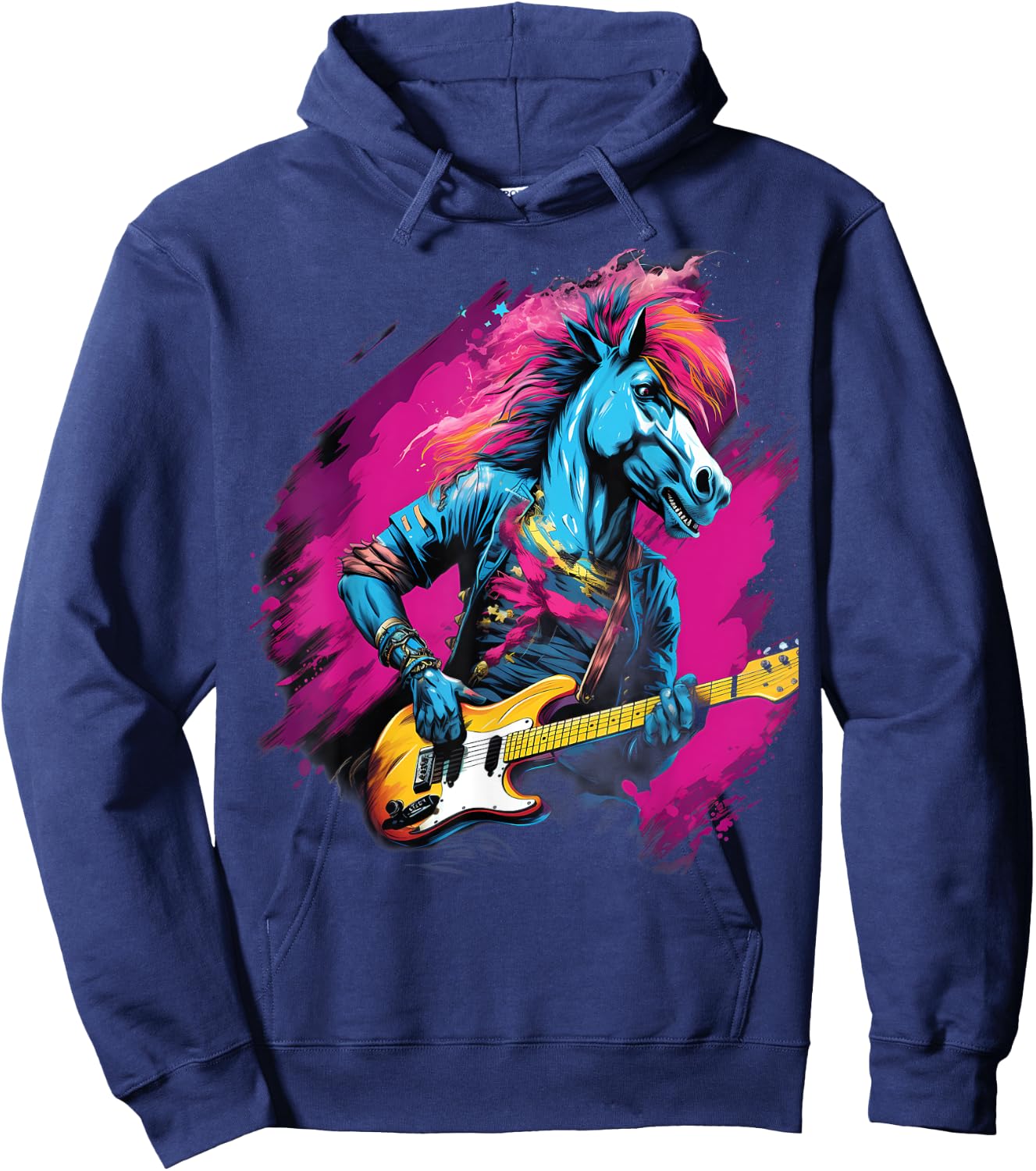 Punk Rock Guitar Horse Guitarist Hoodie - Hoodie | Navy