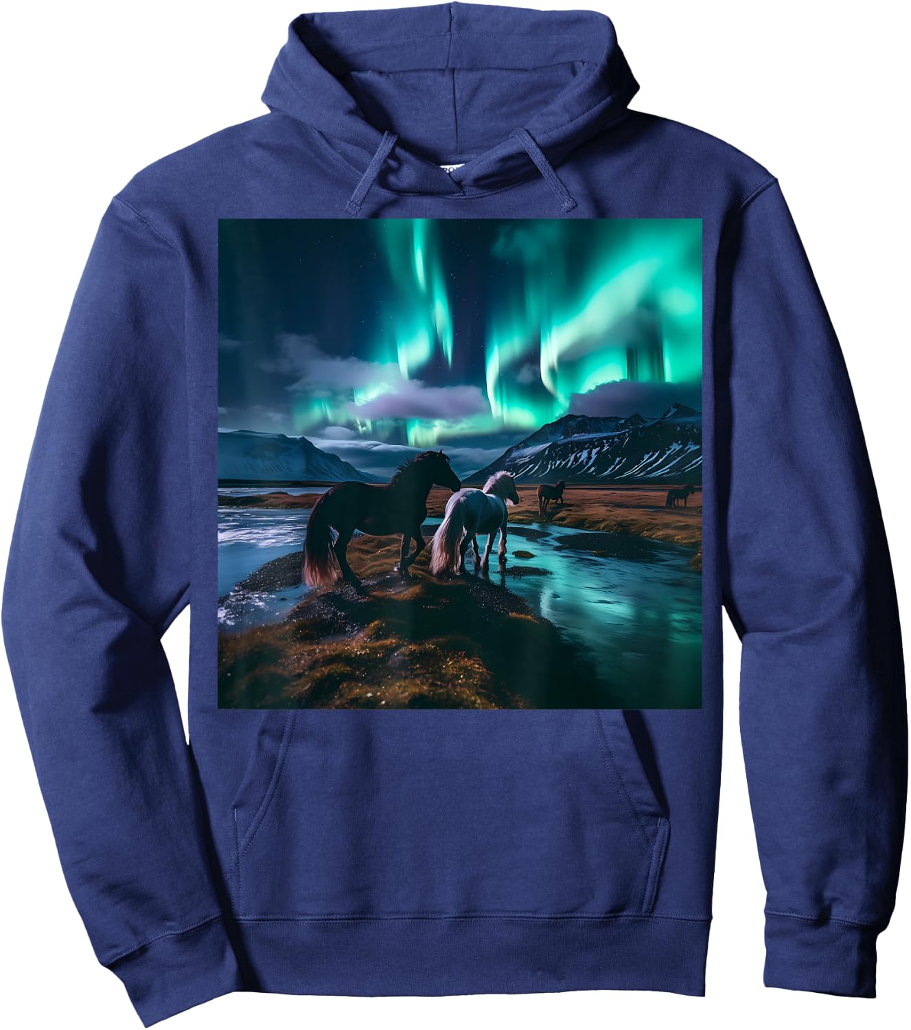 Iceland Northern Lights Landscape Wilderness Horse Souvenir Hoodie - Hoodie | Navy