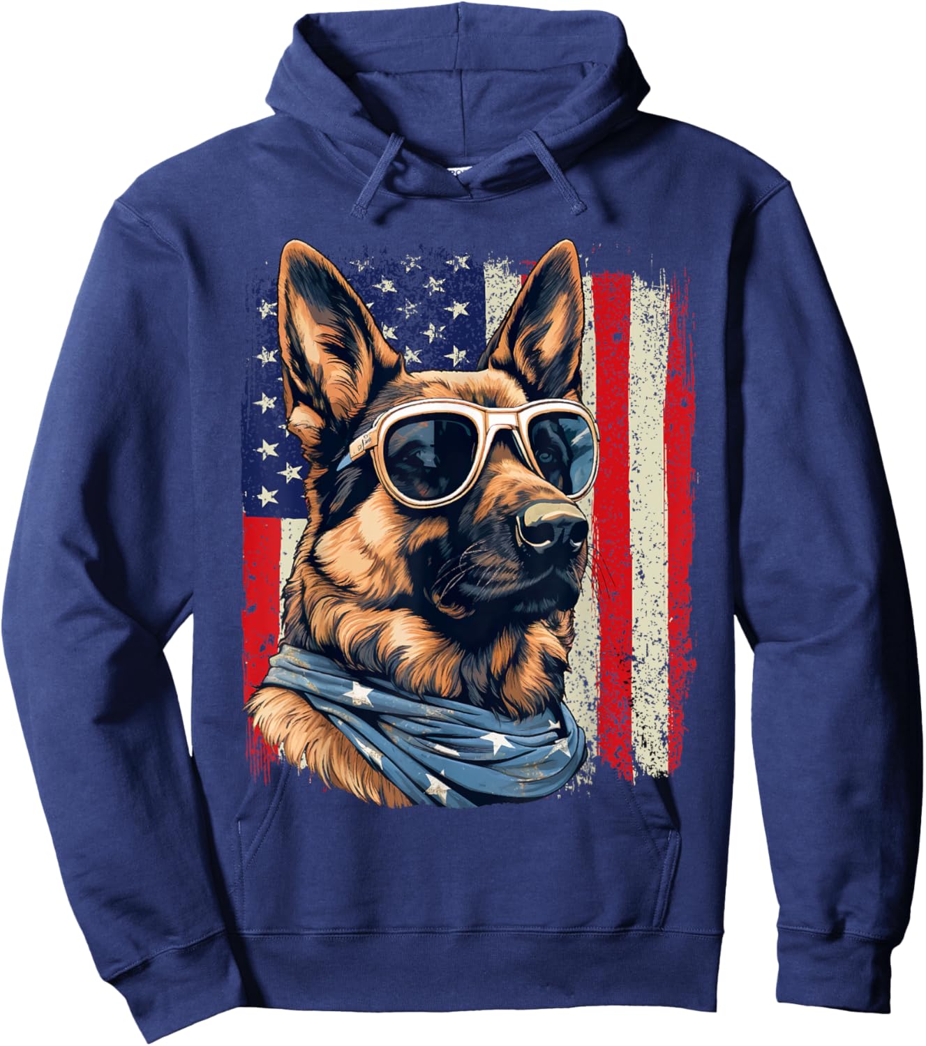 Patriotic German Shepherd American Flag 4th Of July Shepherd Hoodie - Hoodie | Navy