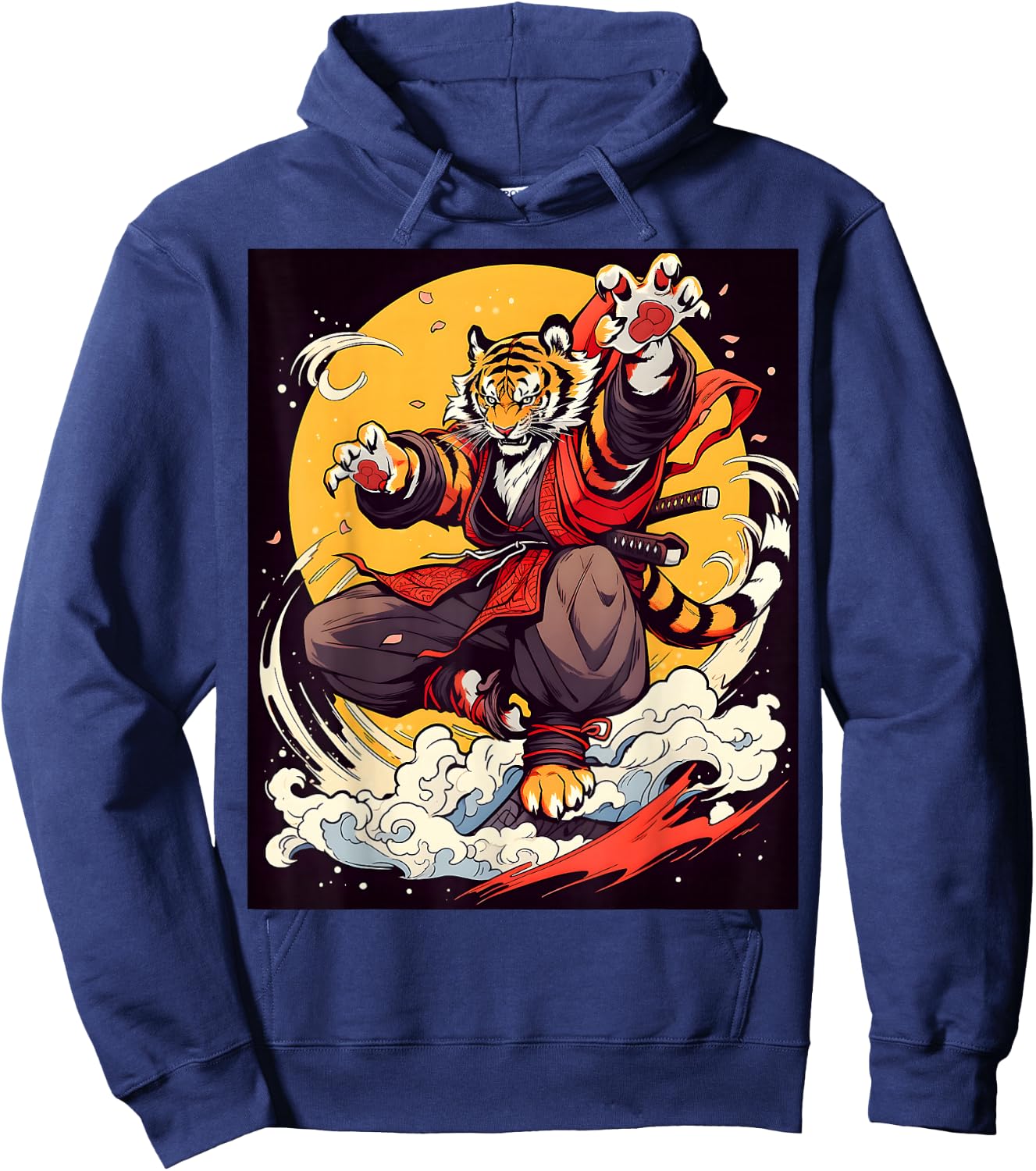 Design Featuring a Majestic Tiger in the World of Kabuki Hoodie - Hoodie | Navy