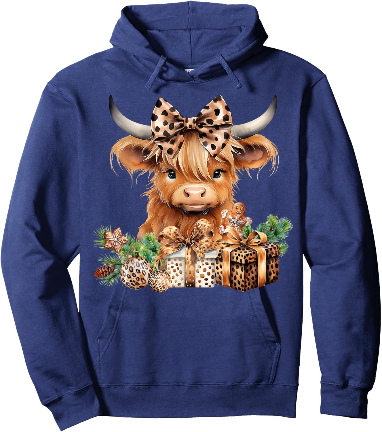 Baby Highland Cow Merry Christmas Leopard Cute Cow Farmer Hoodie - Hoodie | Navy