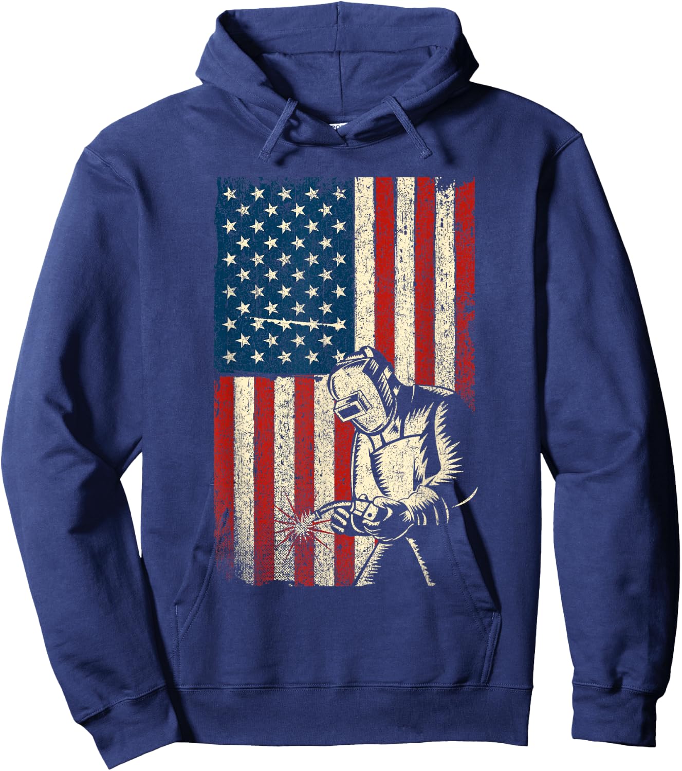 Funny Welder Shirts - USA Flag Welder - Black - Small - - Adults - Short Sleeve - Classic Fit - Cotton, Polyester Hoodie - Hoodie | Navy