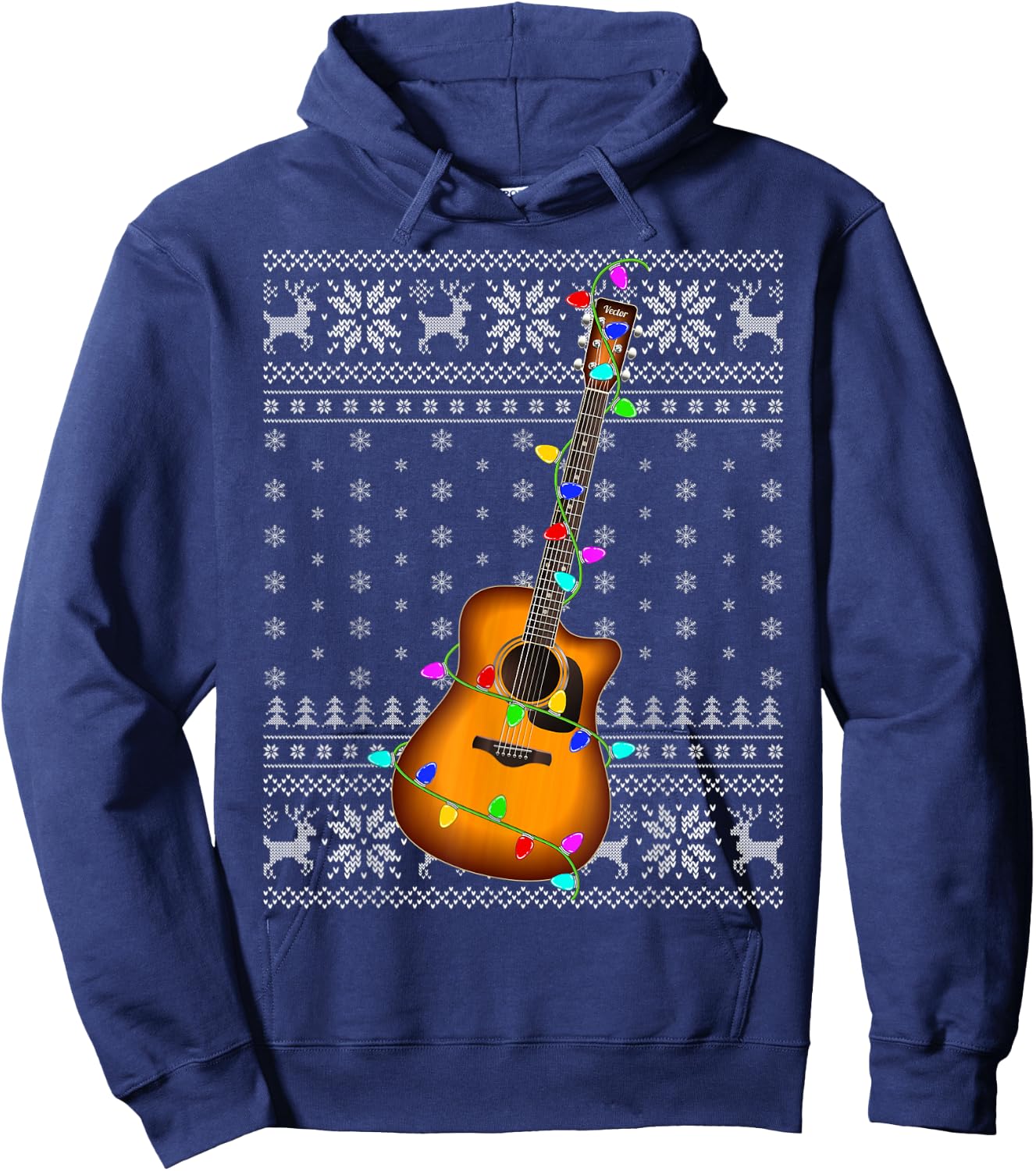 Guitar Music Lover Xmas Lighting Ugly Guitar Christmas Hoodie - Hoodie | Navy