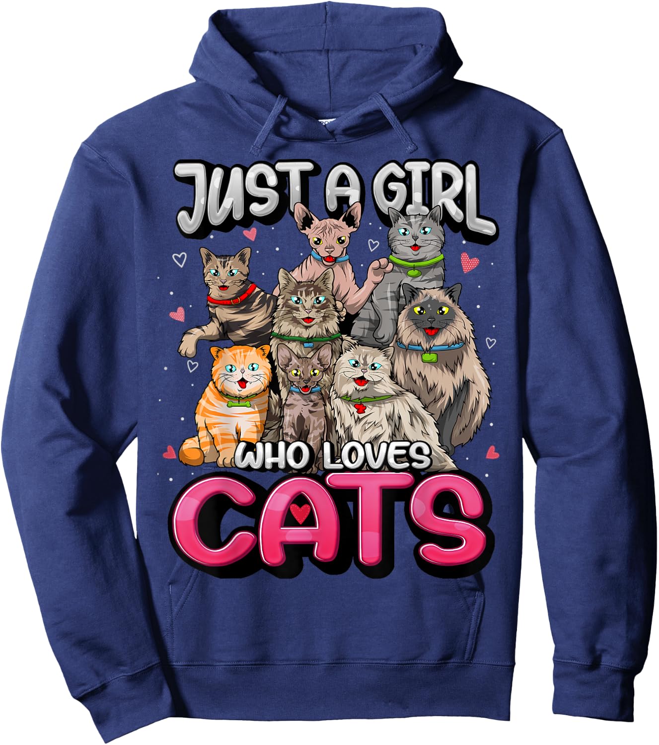 Just A Girl Who Loves Cats Shirt Cute Cat Lover Cat Mom Girl Hoodie - Hoodie | Navy