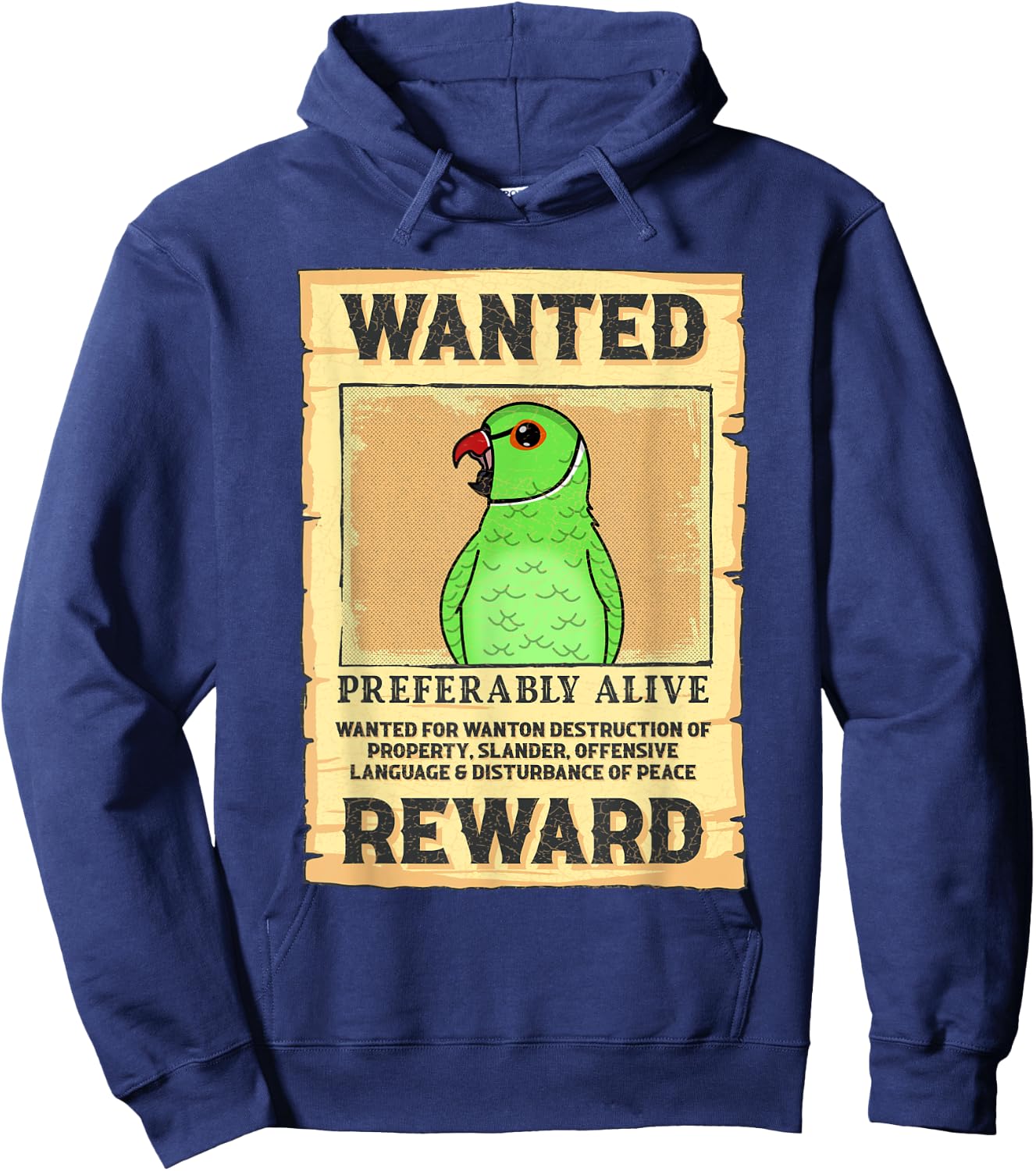Wanted Poster Parrot I Green Indian Ringneck Hoodie - Hoodie | Navy