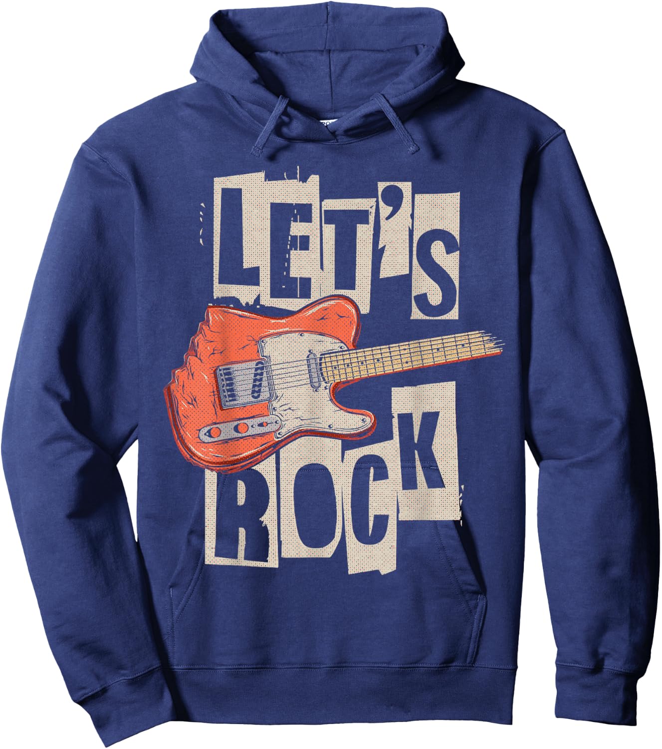 Let's Rock Electric Guitar Music Lover Band Guitarist Retro Hoodie - Hoodie | Navy